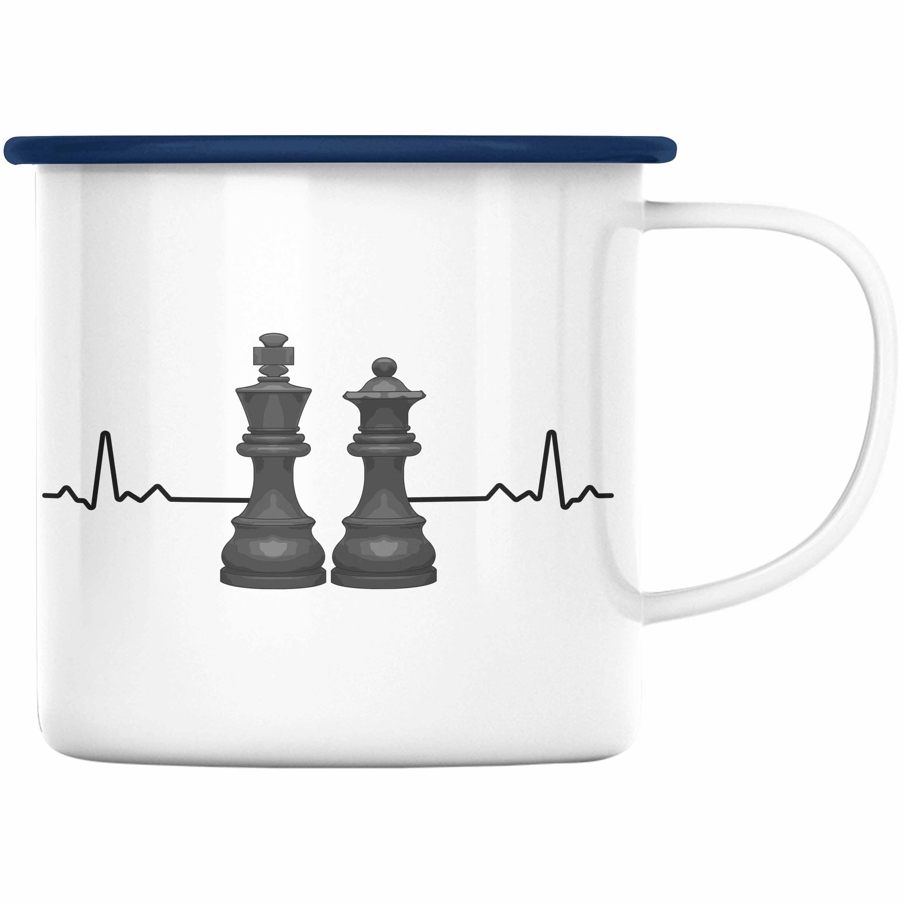 Trendation Blau Spruch - mit Schachspieler Thermotasse Grafik Schach Tasse Geschenk Schachfiguren Geschenkidee Emaille Trendation
