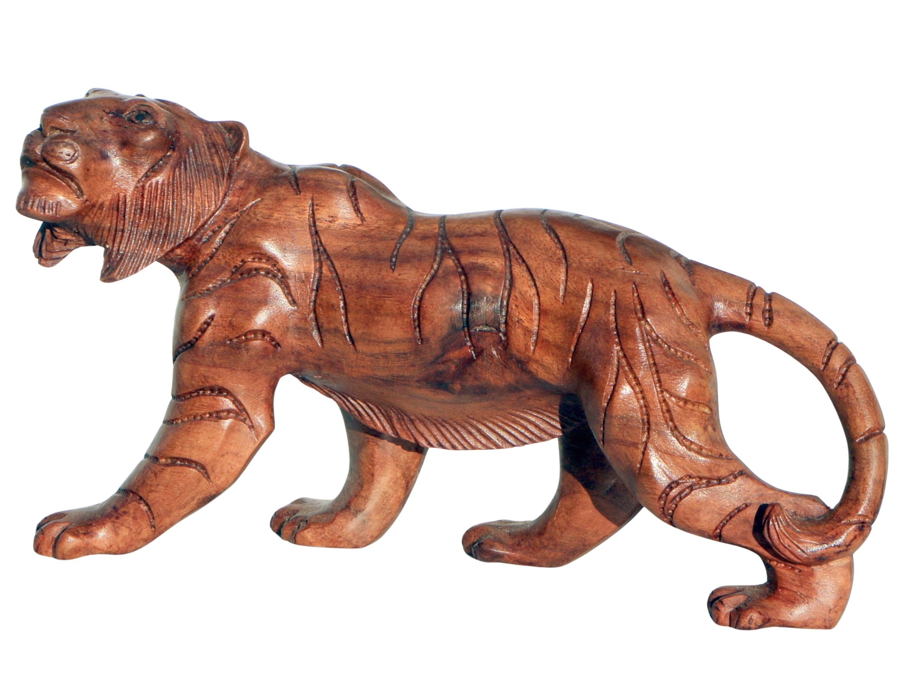 Wogeka Tierfigur Tiger Holz Figur Tier Dekoration Afrika Safari