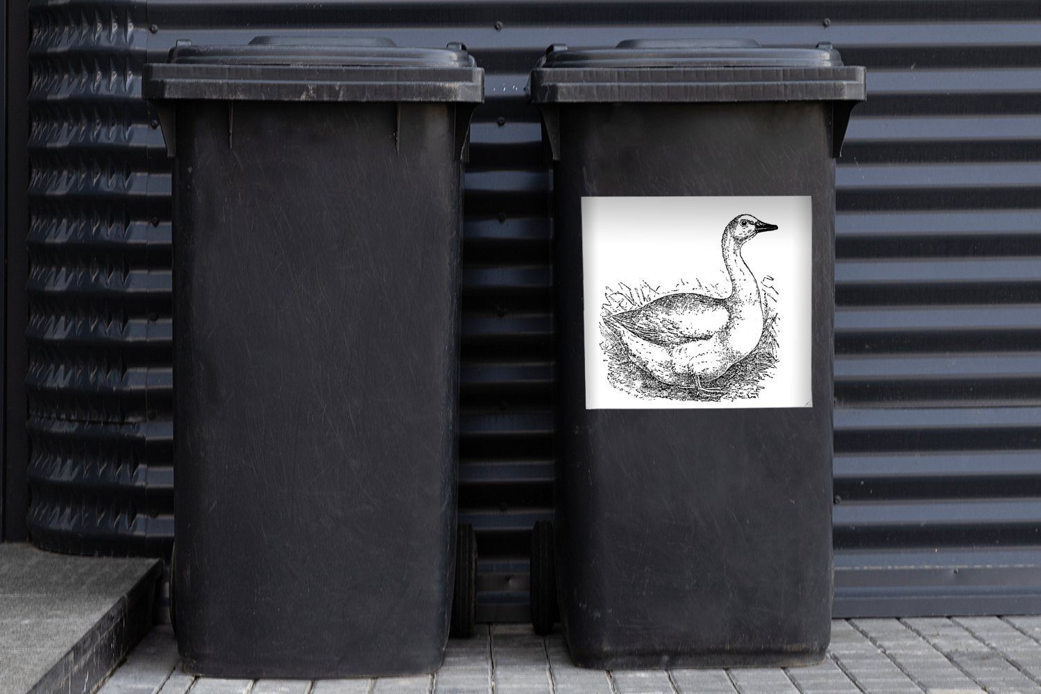 Abfalbehälter - - Wandsticker Mülleimer-aufkleber, Schwarz Mülltonne, MuchoWow St), (1 Ente Container, Sticker, Weiß