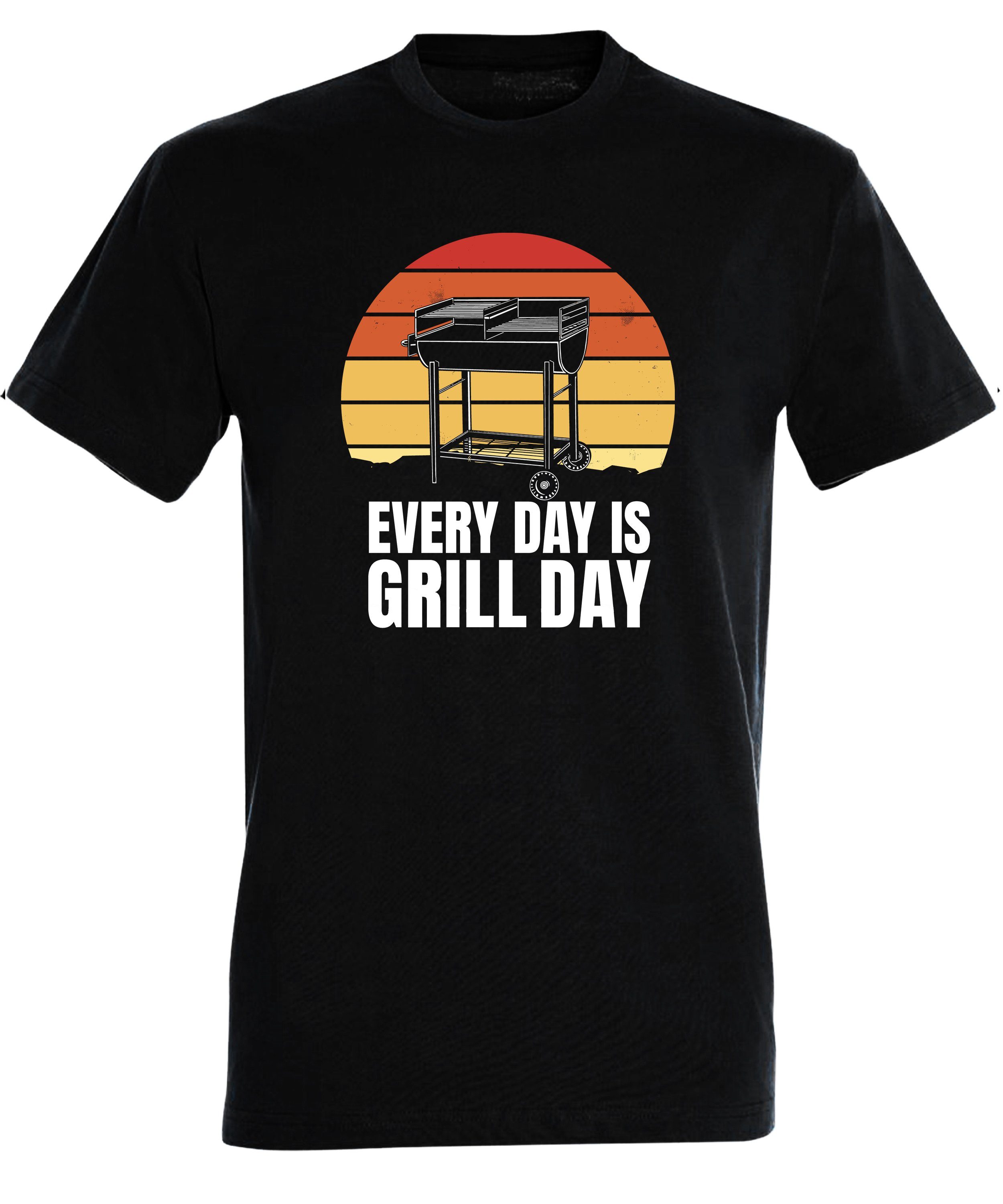 T-Shirt Grill Grill Day Retro Herren Baumwollshirt Fit, Regular schwarz is Print Every BBQ i300 - a Aufdruck Shirt mit Day T-Shirt MyDesign24