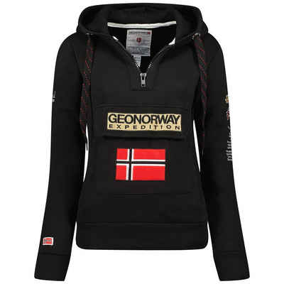 Geo Norway Kapuzenpullover Half Zip Hoodie bagymclass (1-tlg) mit Norwegen Fahne als Emblem