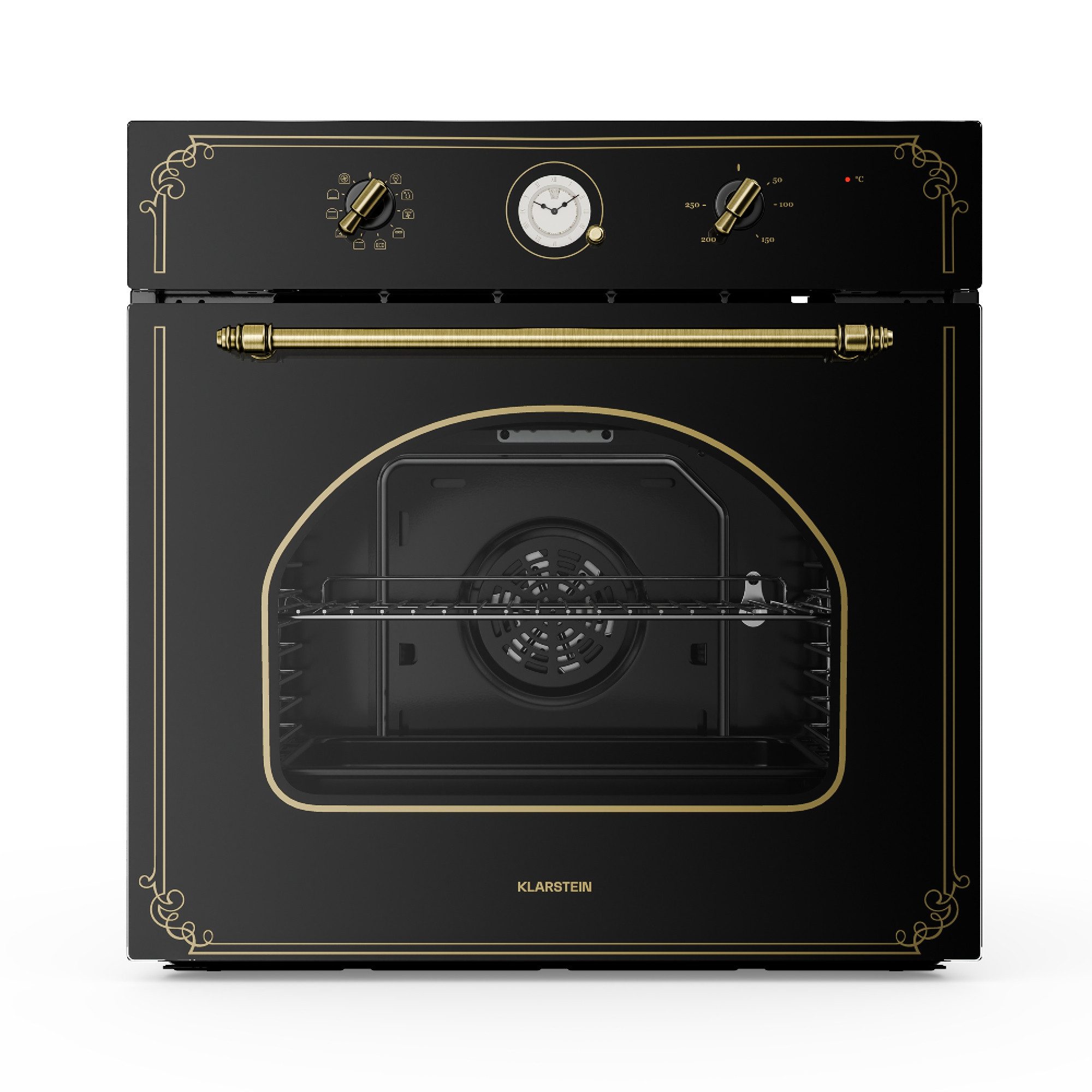 Klarstein Backofen Victoria Einbaubackofen Retro 70L 9 Funktionen 50-250°C schwarz Victoria, Backofen Built-in Oven mit Umluft Grill & Drehregler Retro