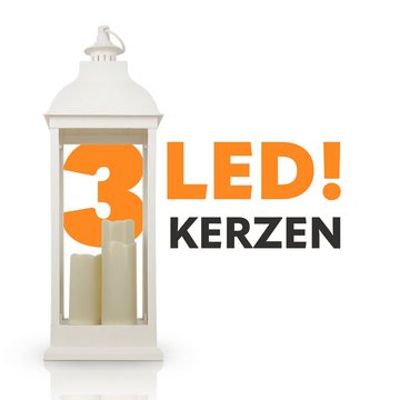 Bestlivings LED Laterne 04843-L, LED fest integriert, warmweiß, Laterne Windlicht (71cm) mit 3 flackernden LED-Kerzen, Batterie