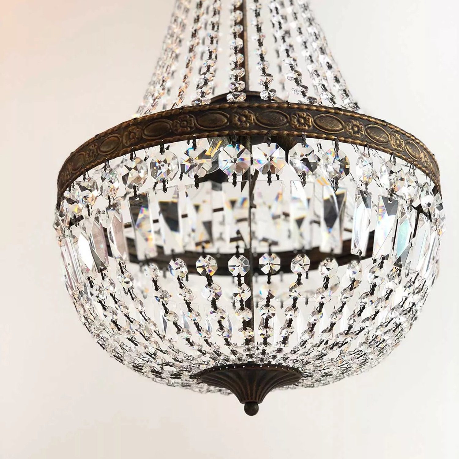 PGA-Lights Pendelleuchte Kristall Korblüster Florence Antik Ø40cm aus geschliffenen Kristallen