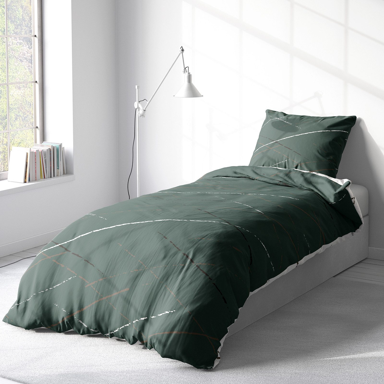 Visaggio Bettwäsche Hochwertige Polycotton Bettbezug in 6 Größen, Renforcé, 2 teilig, schlichtes Streifen Design mit Wendeseite, Beige, Grau und Grün