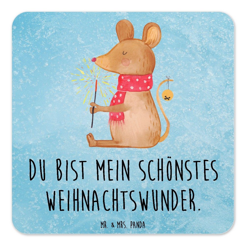 Mr. & Mrs. Panda Getränkeuntersetzer Maus Weihnachten, Coaster 10er Set, Eisblau, Weihnachten, Tischunters, Packung, 1-tlg.