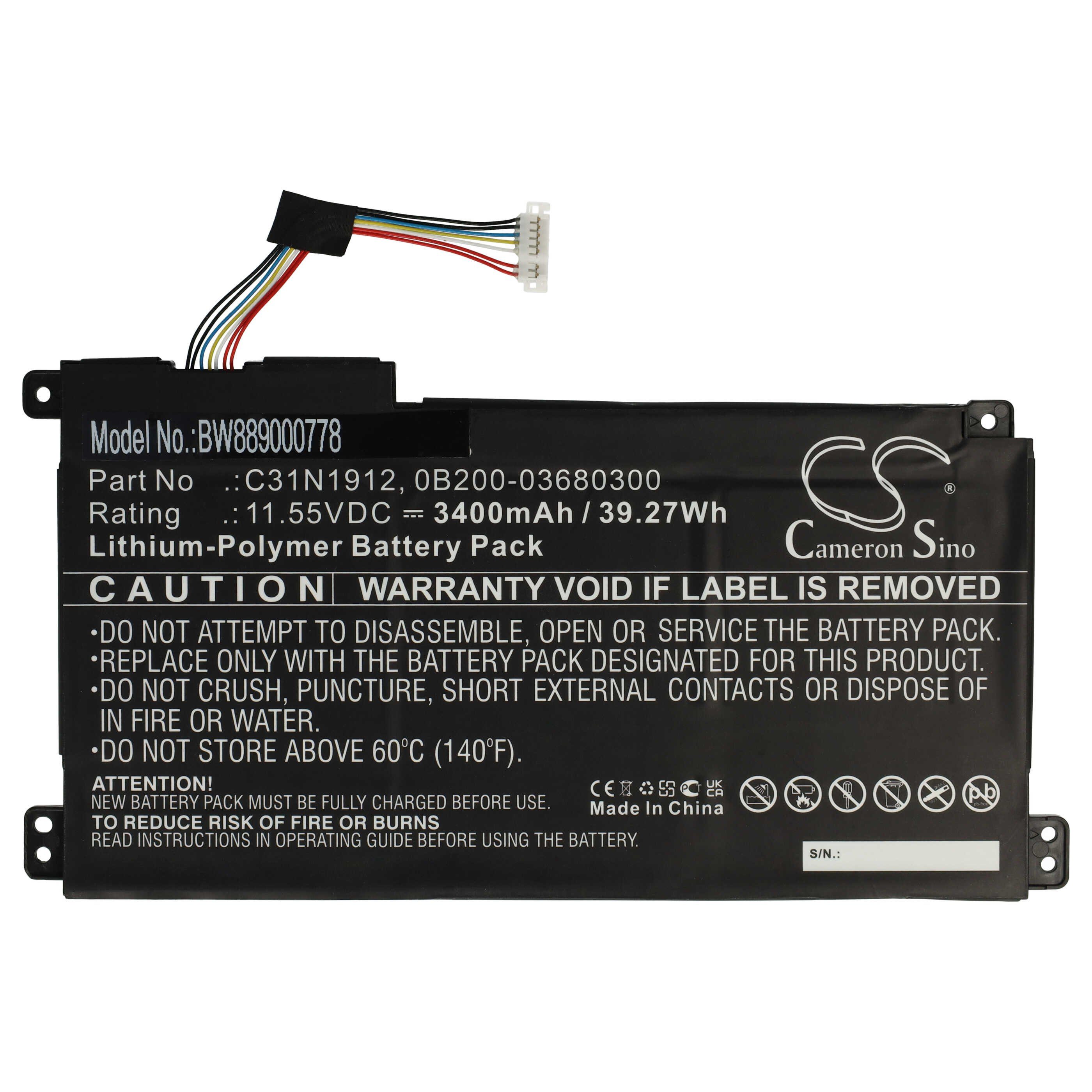 vhbw Akku passend für Asus VivoBook 14 E410MA-EK026TS, E410MA-EK368TS Laptop-Akku Akku Li-Polymer 3400 mAh (11,55 V, 1 St), Leistungsfähiger Austausch-Akku für Notebook, Wiederaufladbar, Jede