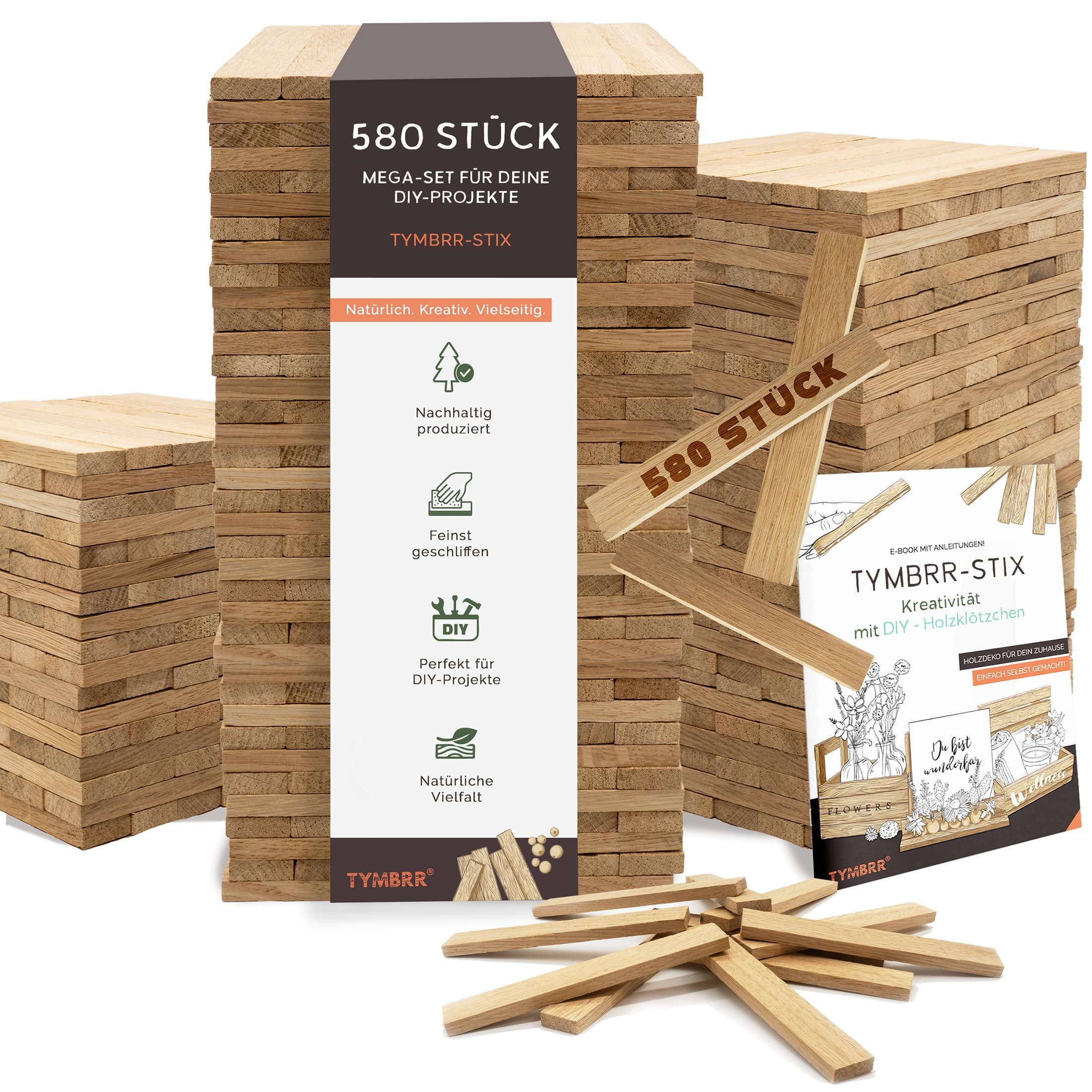 TYMBRR Ремеслоaturmaterial TYMBRR, 580 Holzklötzchen Eiche, Bastelholz160x23x8mm, (Set 580-tlg), reines Naturprodukt
