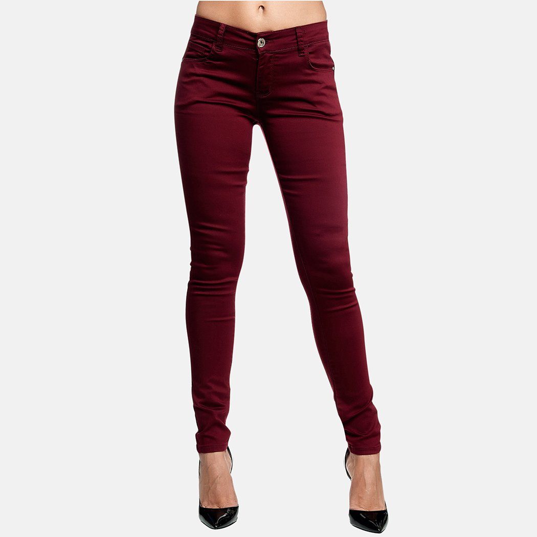 Elara Slim-fit-Jeans Elara Damen Stretch Hose Push Up Jeans (1-tlg) Bordeauxrot