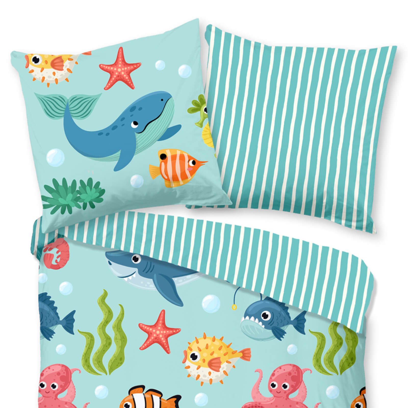 ESPiCO Bettwäsche Meereswelt Blau, Baumwolle, 2 teilig, Trendy Bedding günstig online kaufen