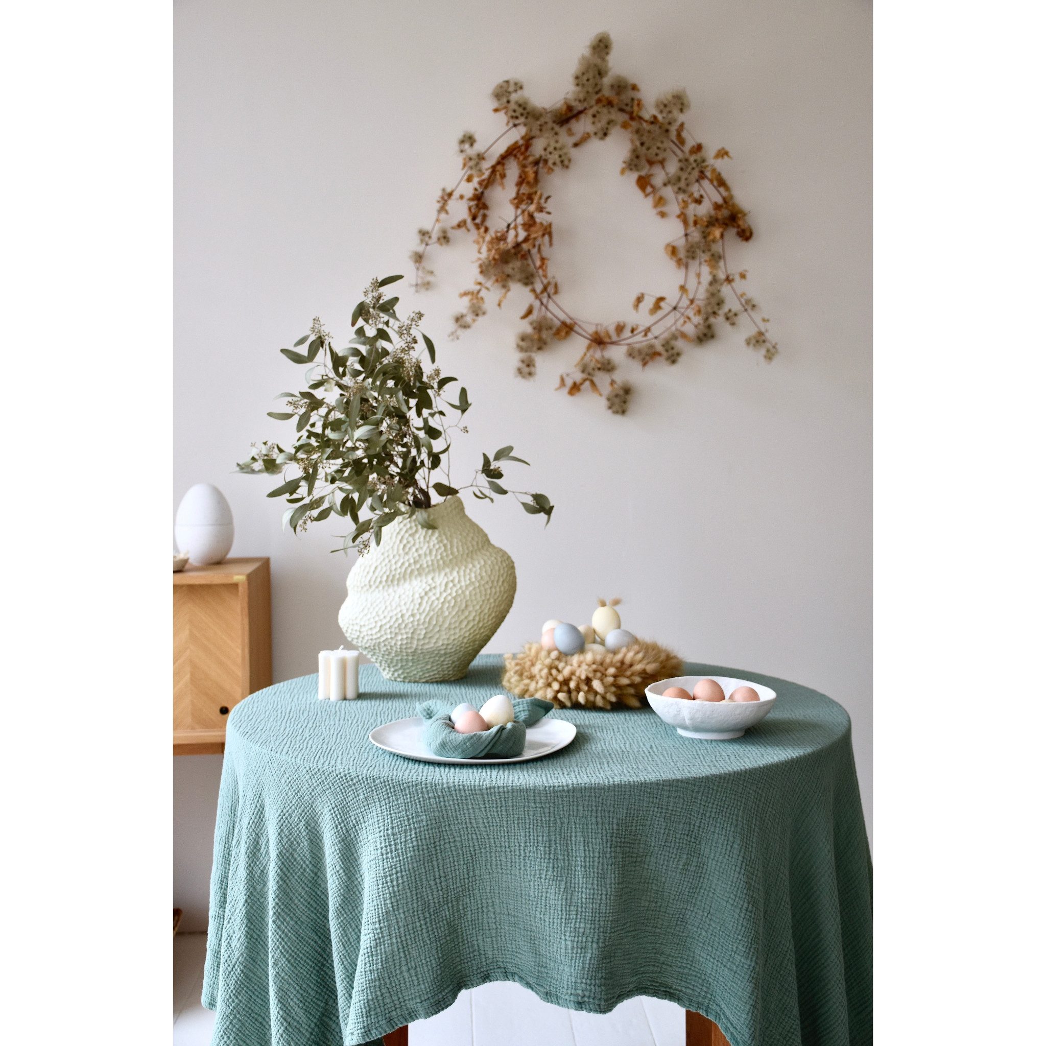hutch&putch Tischdecke Musselin-Tischdecke "Angelina" • Eucalyptus (1-tlg)