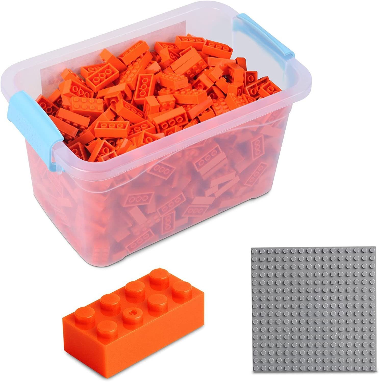 Katara Konstruktionsspielsteine Bausteine Box-Set mit 520 Steinen + Platte + Box, (3er Set), Kompatibel zu allen Anderen Herstellern - verschiedene Farben orange