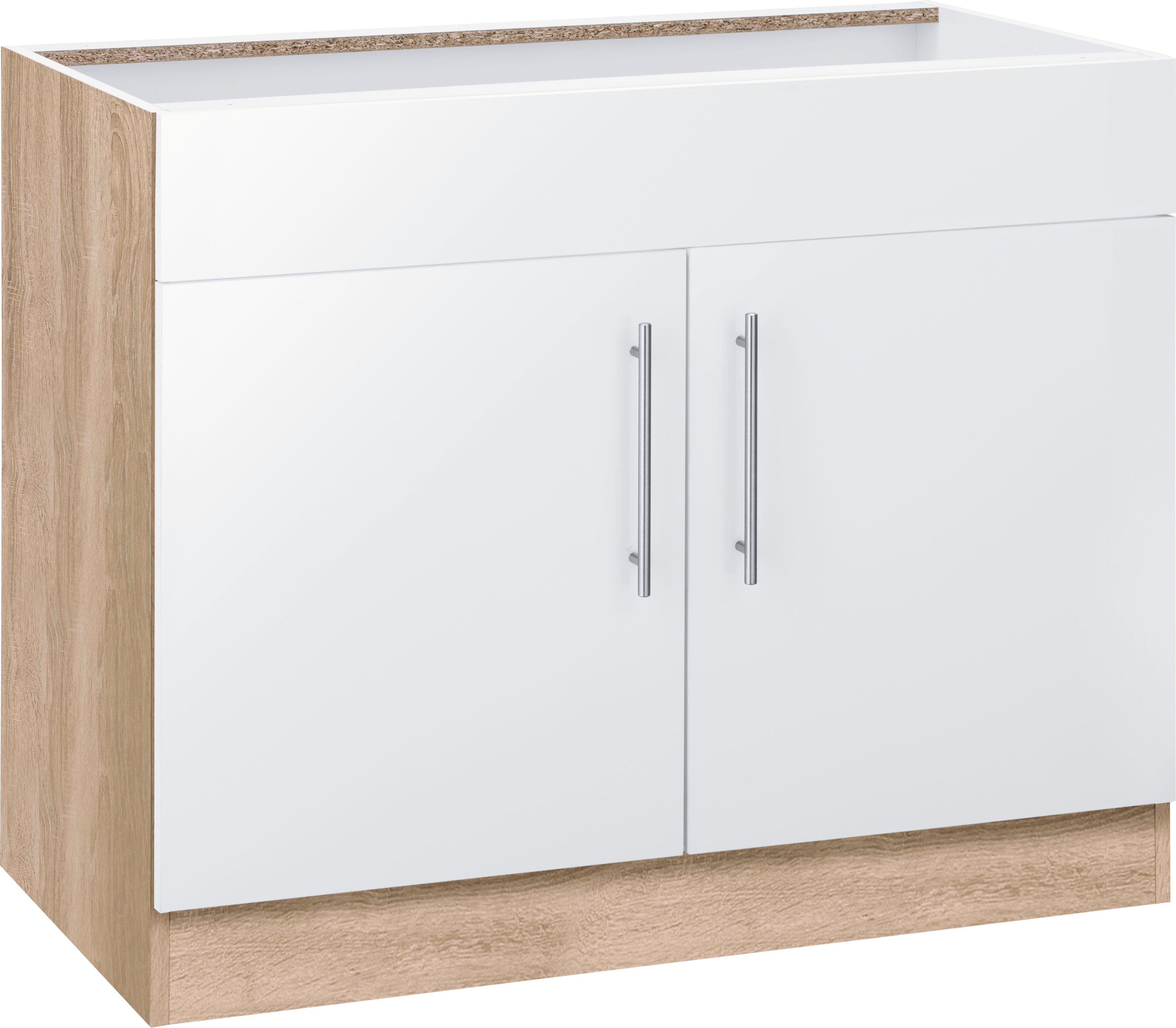 Küchen-Unterschrank Spülenschrank ohne Spüle 100 cm mit Arbeitsplatte weiß 