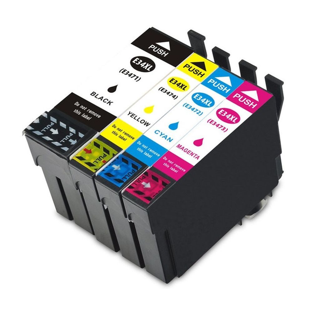 inkpro XL-Druckerpatronen Set T34XL kompatibel mit Epson 34XL Tintenpatrone (für WorkForce Pro WF-3720 DW, WF-3720 DWF, WF-3725 DWF, 4-tlg., je eine Patrone T3471 Schwarz, T3472 Cyan, T3473 Magenta, T3474 Gelb)