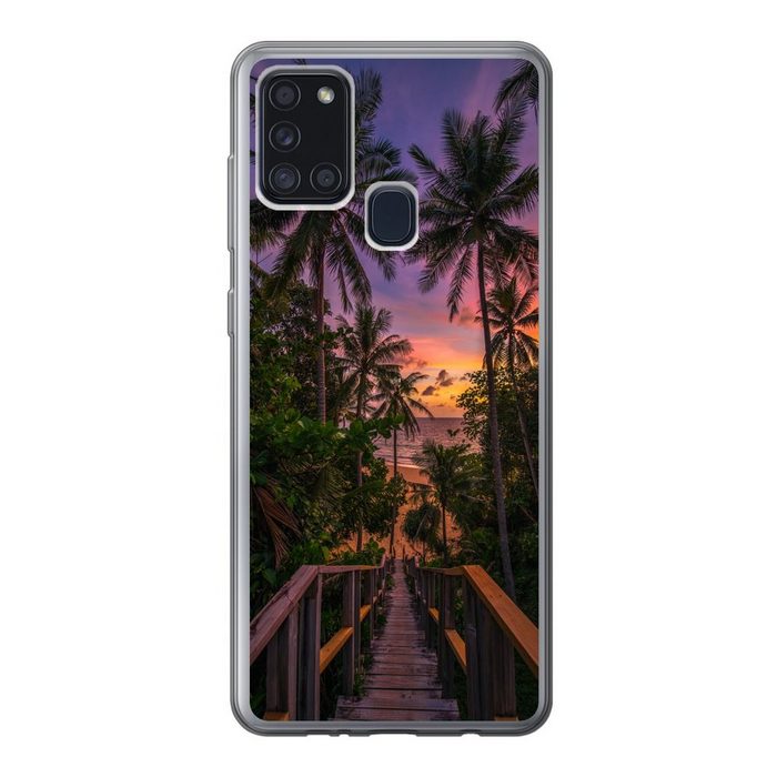 MuchoWow Handyhülle Sonnenuntergang - Palmen - Strand Handyhülle Samsung Galaxy A21s Smartphone-Bumper Print Handy
