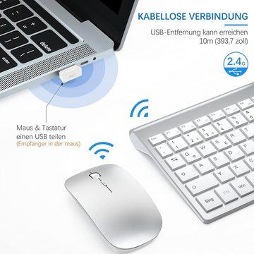 TopMate mit 2 AA & 2 AAA Batterien Ultra Slim Tastatur- und Maus-Set, mit 2,4G Stille Compact USB 2400DPI Maus und Schissschalter Tastatur