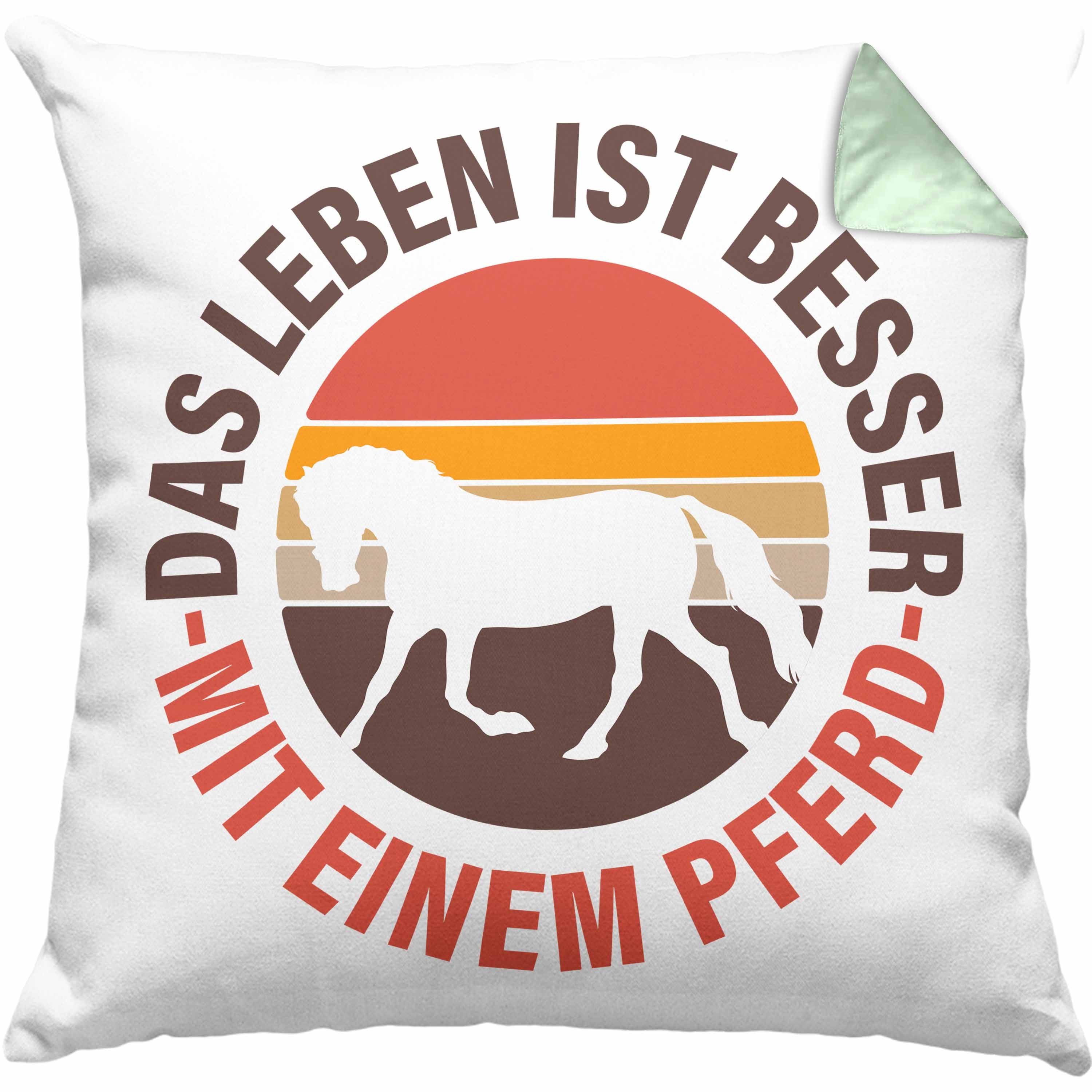 Dekokissen Pferde Kissen mit Füllung 40x40 Lustig Reiterin Geschenk Pferde Gesche