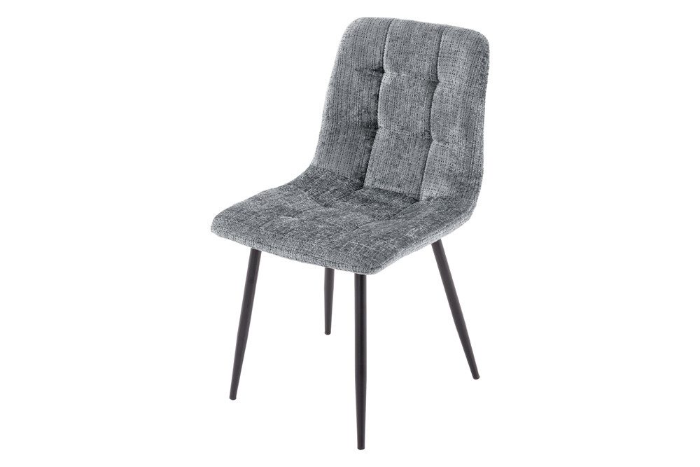 riess-ambiente Esszimmerstuhl TRES CHIC grau / schwarz - Chenille, Metallbeine, Retro, gepolstert (Einzelartikel, 1 St), Stuhl mit Ziersteppung - ideal für Küche, Wohnzimmer & Büro