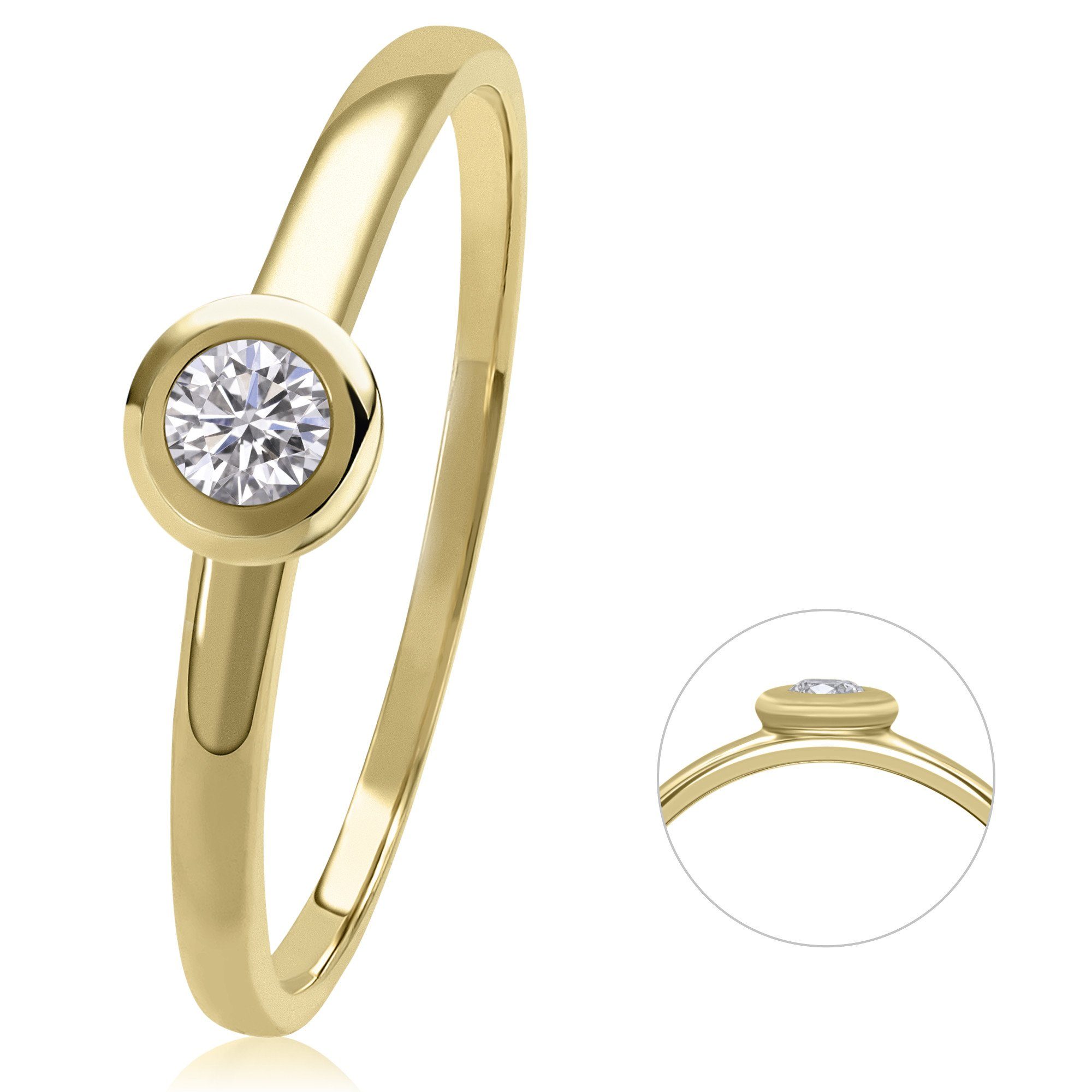 ONE ELEMENT Damen Diamantring Gold 585 aus Gelbgold, Brillant Ring 0,08 Diamant ct Schmuck