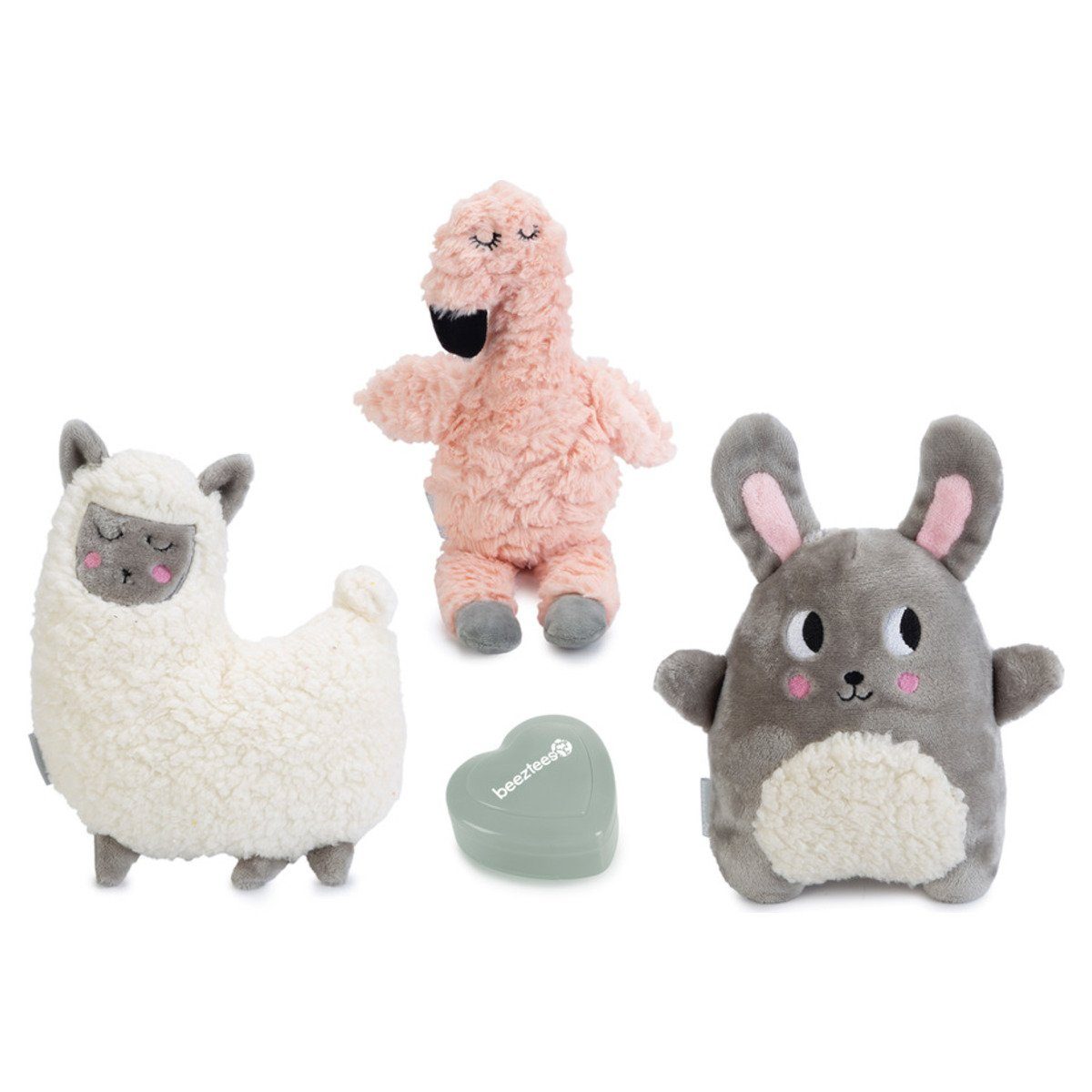 Beeztees Tierkuscheltier Puppy Cuddle Toys und Herzschlag Simulator Lama grau-weiß