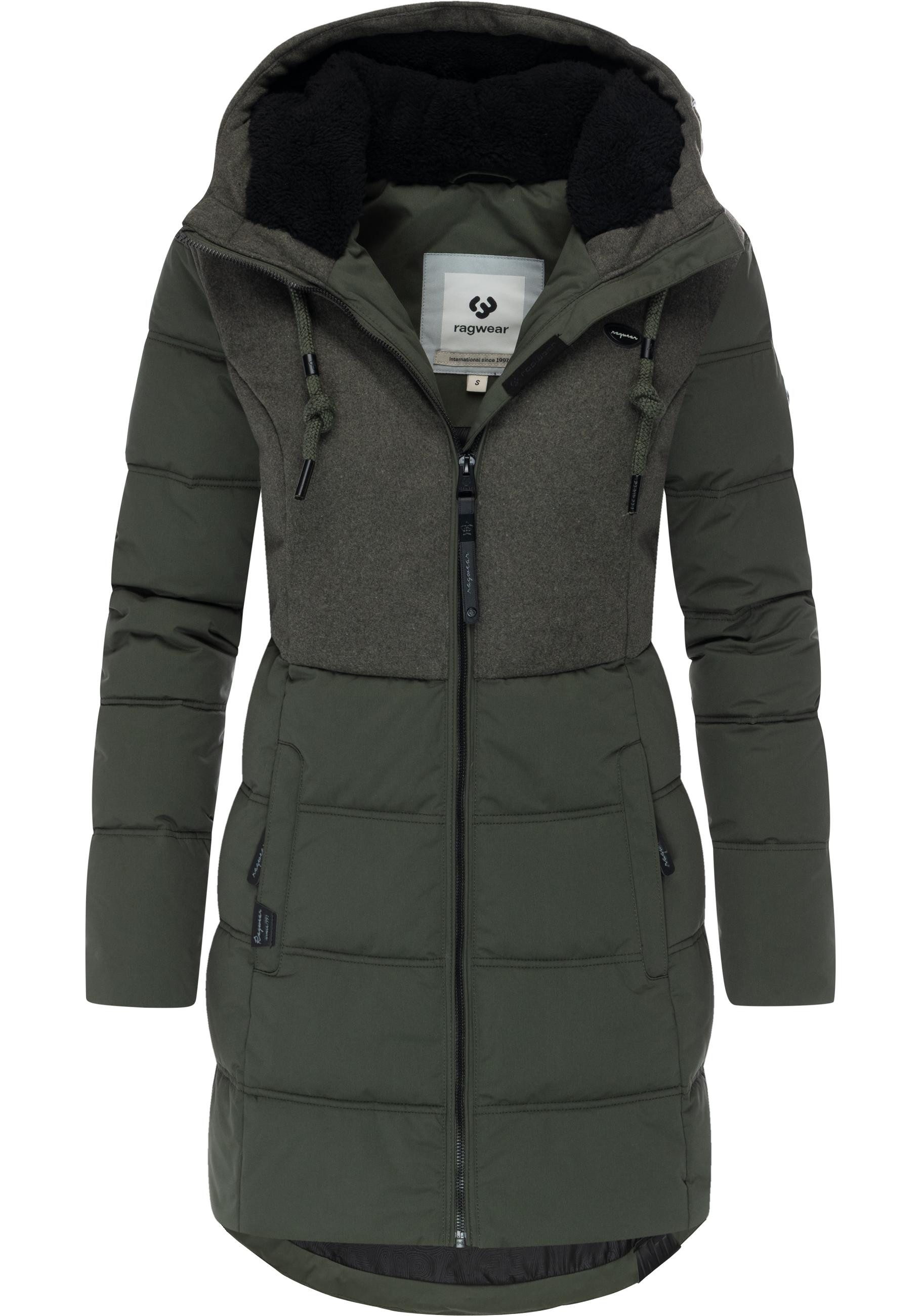 Ragwear Winterjacke Ashani Block Intl. stylischer Winterparka mit gefütterter Kapuze