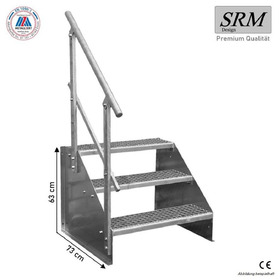 SRM Design Außentreppe 3 Stufen Standtreppe verzinkt, Breite 100cm, Höhe 63cm 1x Gelände
