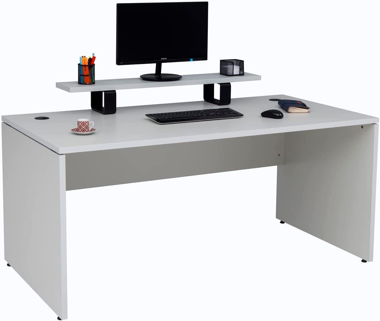 Kabelkanal, Schreibtisch Dekor cm, Schreibtisch inkl. grau Monitorständer Furni24 Nuvi,180