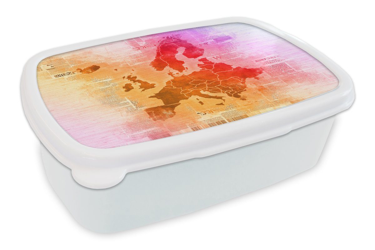 MuchoWow Lunchbox Karte - Europa - Farbenfroh, Kunststoff, (2-tlg), Brotbox für Kinder und Erwachsene, Brotdose, für Jungs und Mädchen weiß