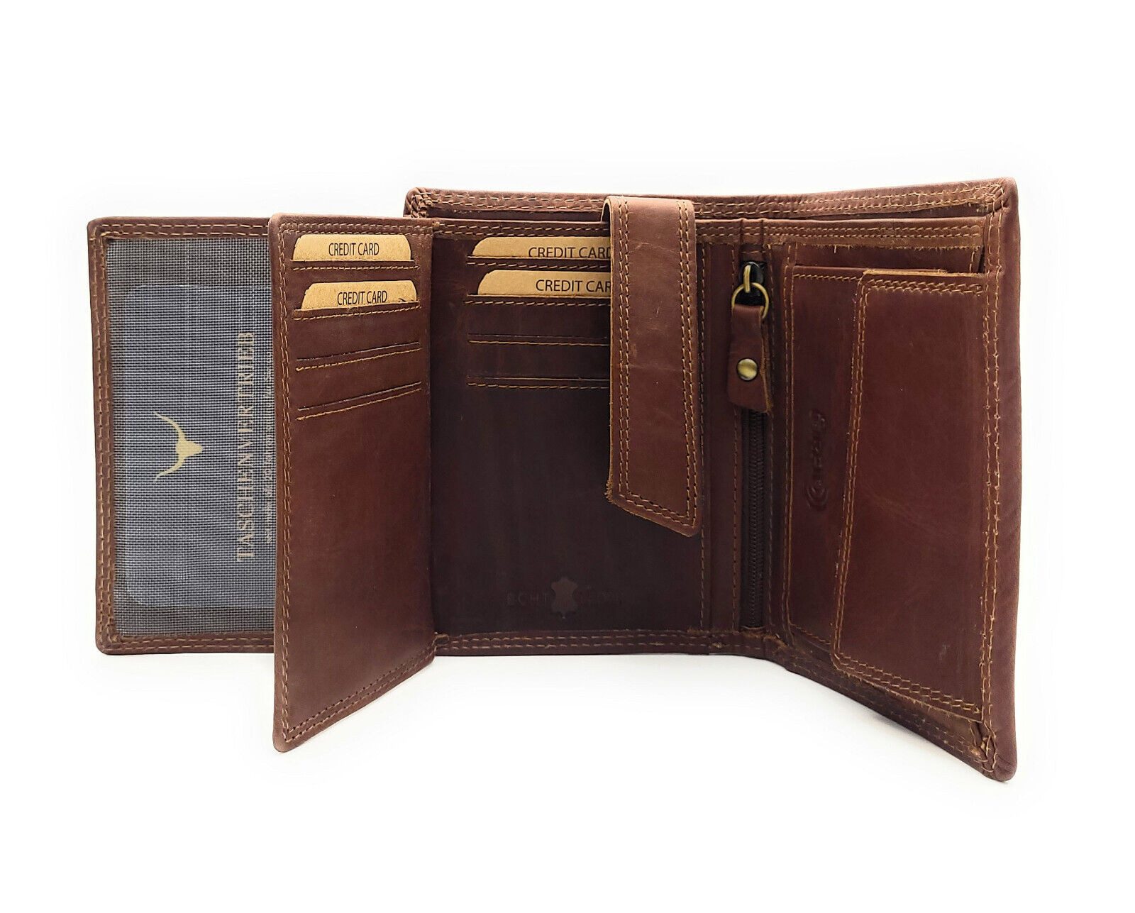 JOCKEY CLUB Geldbörse echt Leder Portemmonnaie Hochformat, Innenriegel, vintage braun, 12 Kartenfächer, Innenriegel, 2 Sichtfächer, RFID Schutz