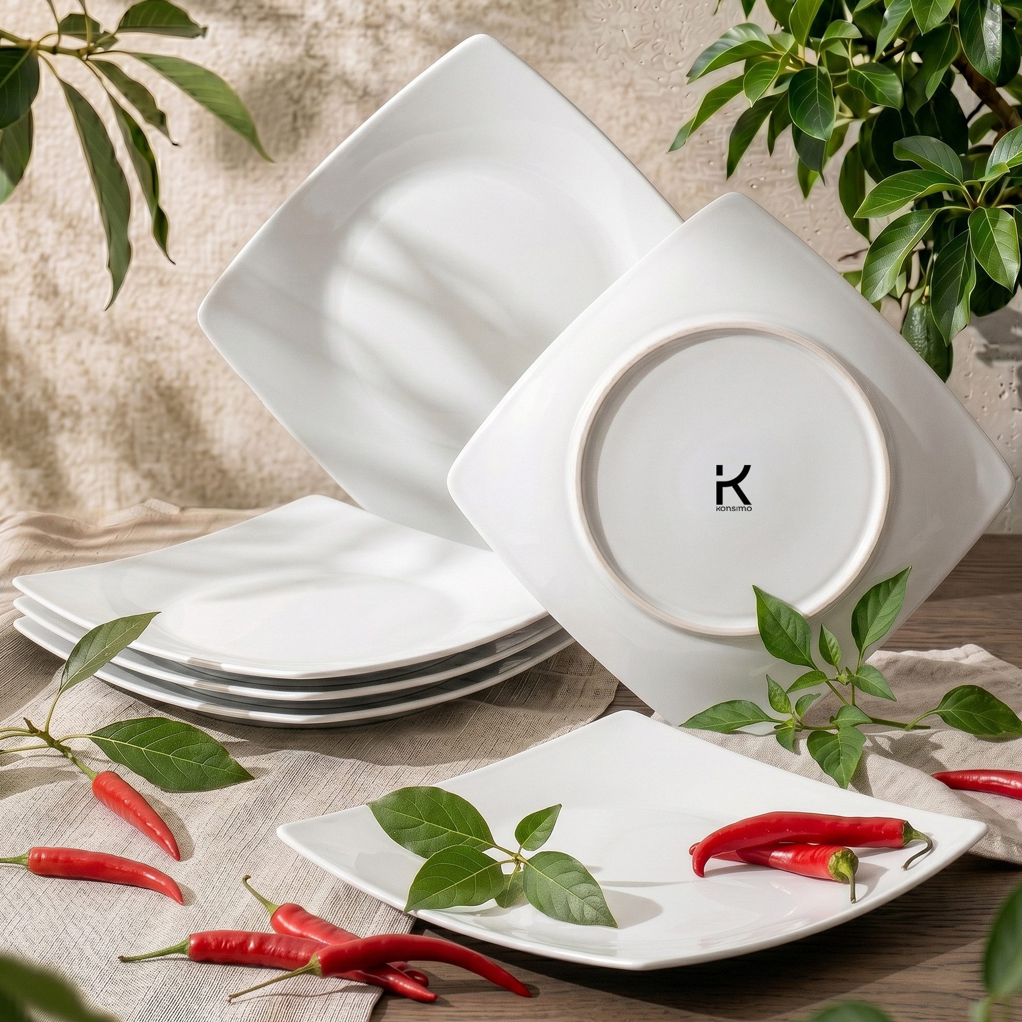 KONSIMO® Teller-Set EPIRI Geschirrset Speiseteller 6 Personen, hergestellt in der EU (6-tlg), 6 Personen, Keramik, quadratisch, Spulmachinen- und Mikrowellengeeignet