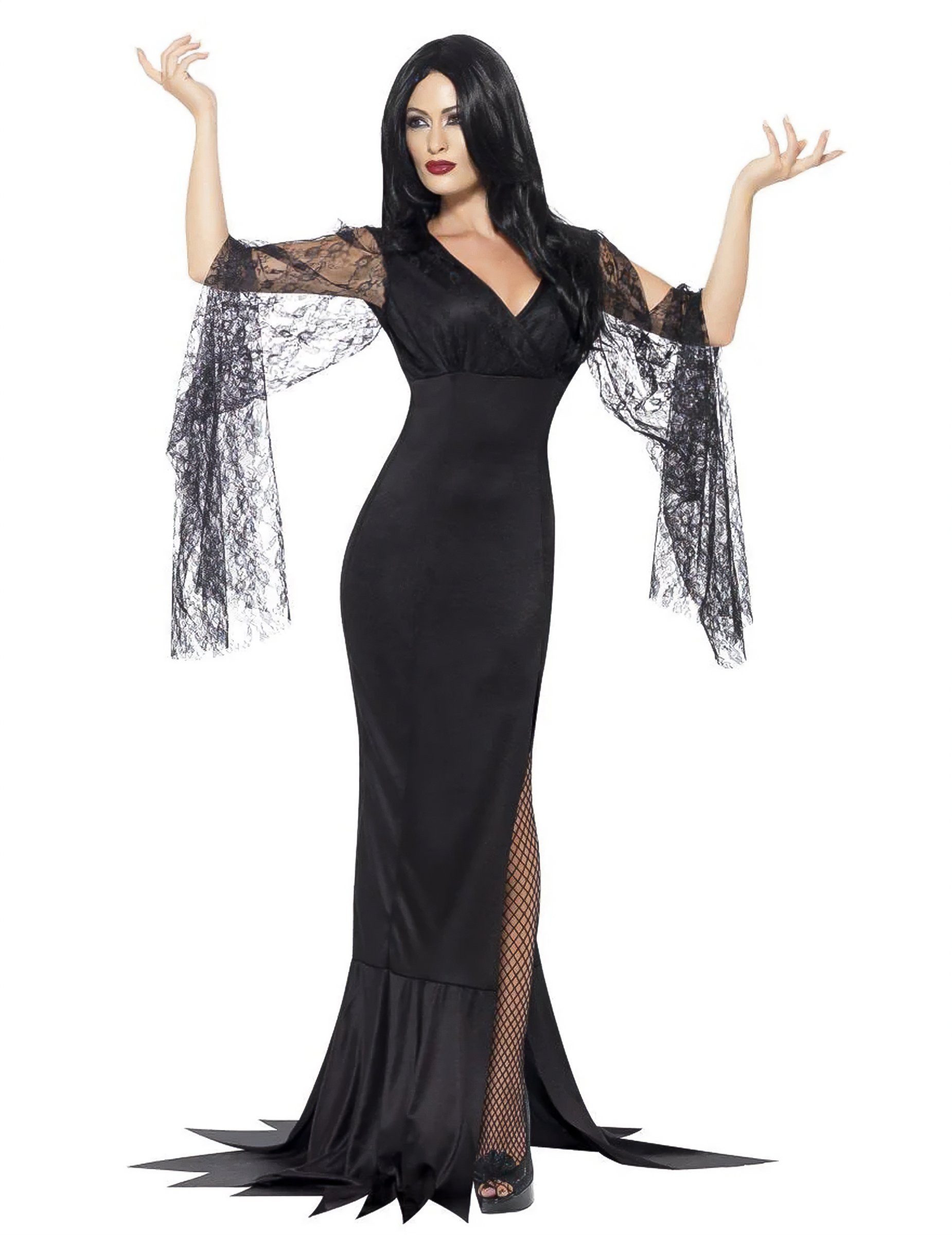 Smiffys Hexen-Kostüm Elegante Gothic-Hexe Halloween-Damenkostüm schwarz