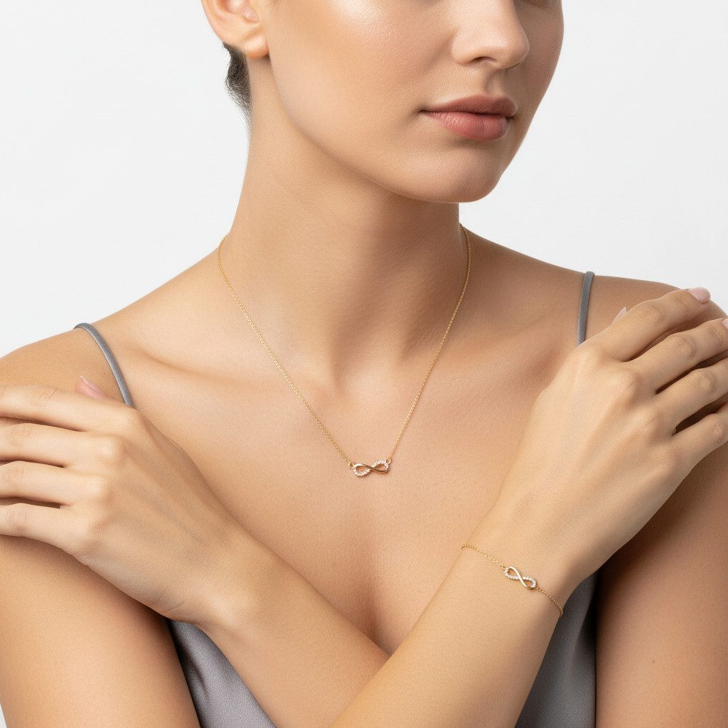 Suzan Gold Schmuckset Eterna Loop – 375 Gold Kette & Armband mit Infinity-S günstig online kaufen