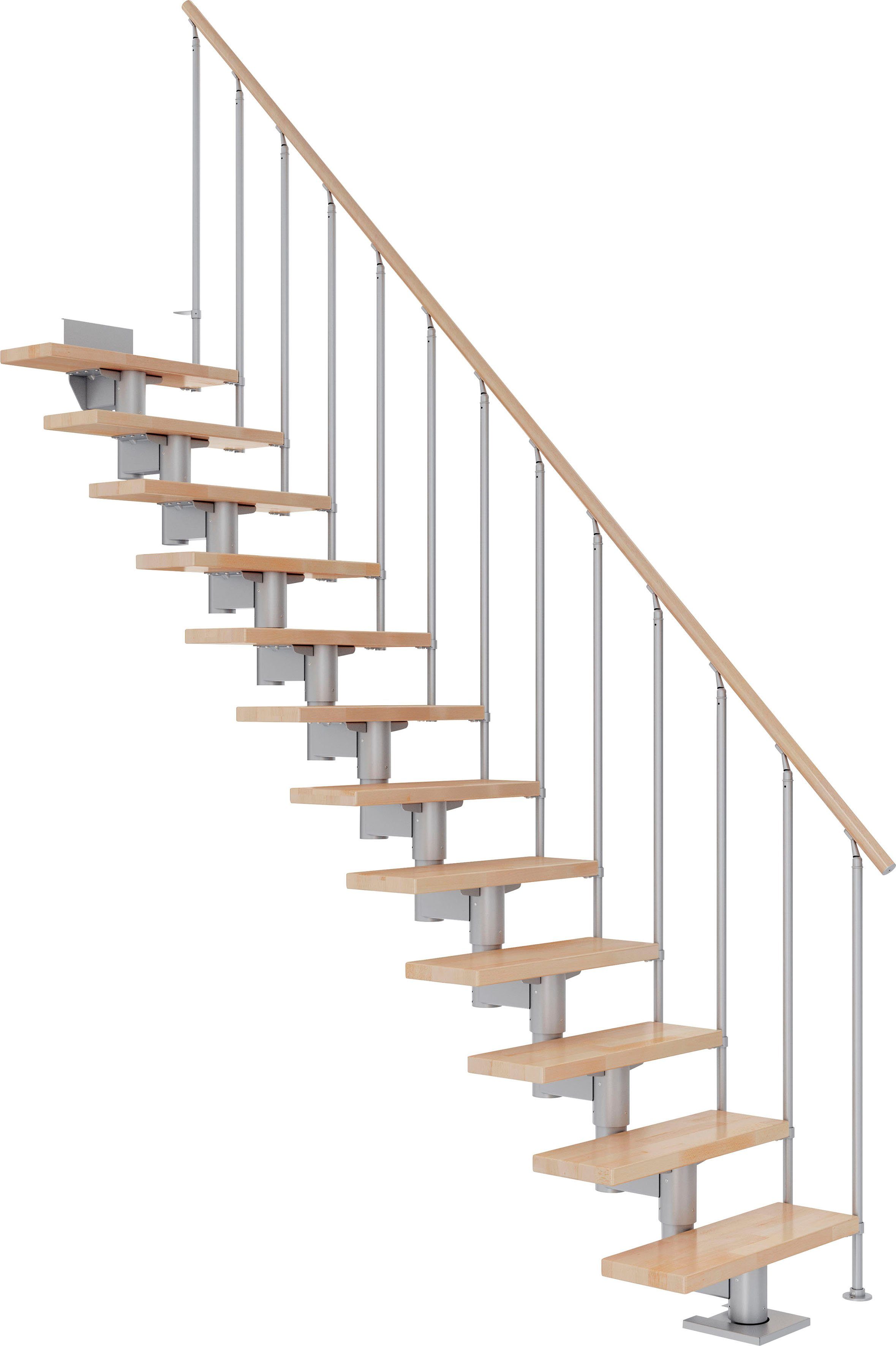 bis offen, Dolle Buche/Metall Stufen Mittelholmtreppe für Geschosshöhen cm, Cork, 270