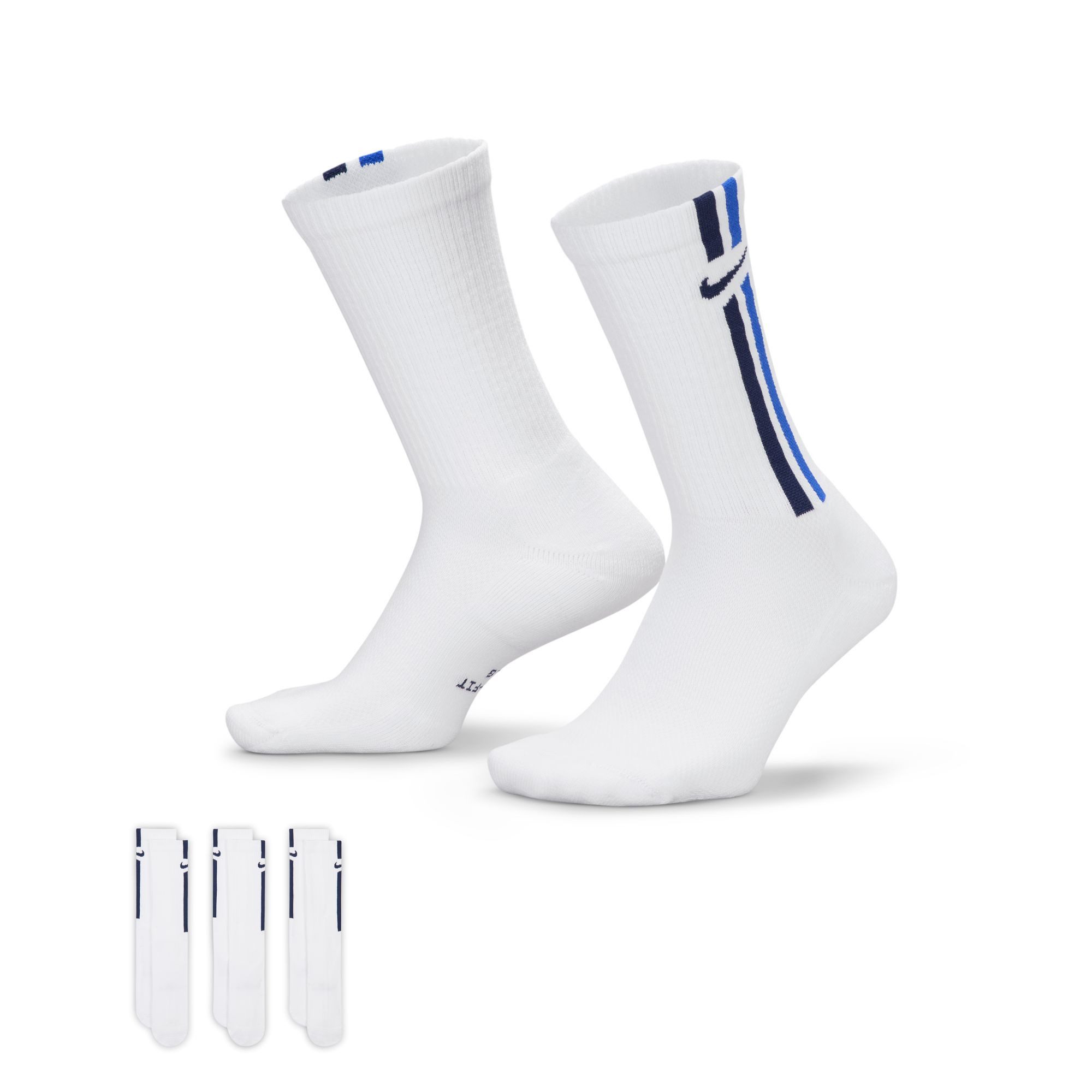 Nike Sportsocken U NK ED ELVD CRW 3P STRIPE 144 3er-Set, aus Baumwolle, Polyester und Elasthan, neutraler Schnitt