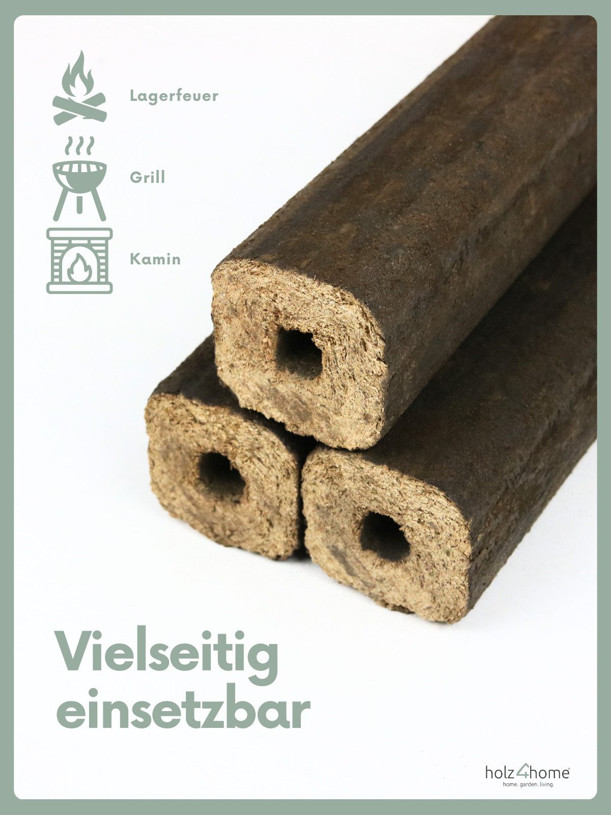 holz4home® Holzbriketts Pini Kay Eichenbriketts I 100% ohne Zusätze I Briketts Kamin Brennholz, 10 kg, Mit Zugloch gepresst