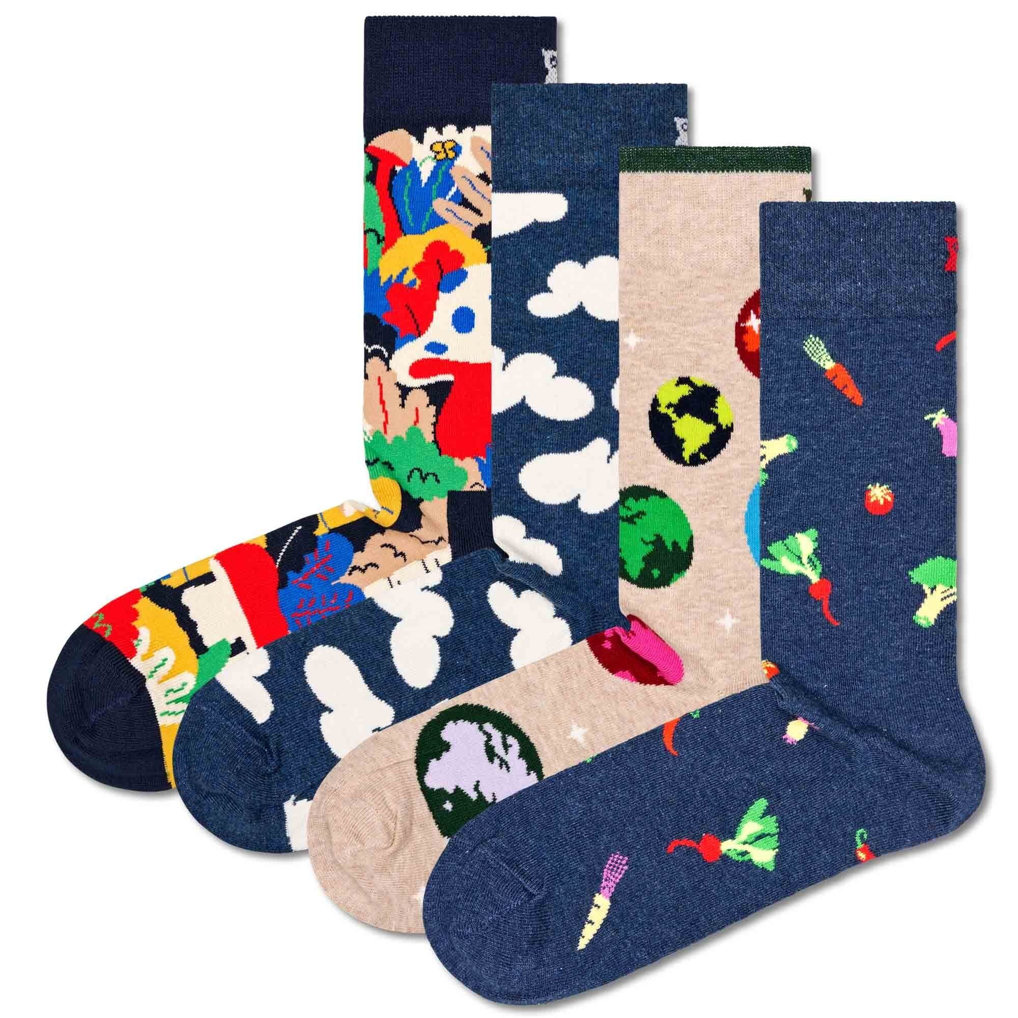 Happy Socks Kurzsocken 4er Unisex Free Wild Geschenkbox Pack Socken, And