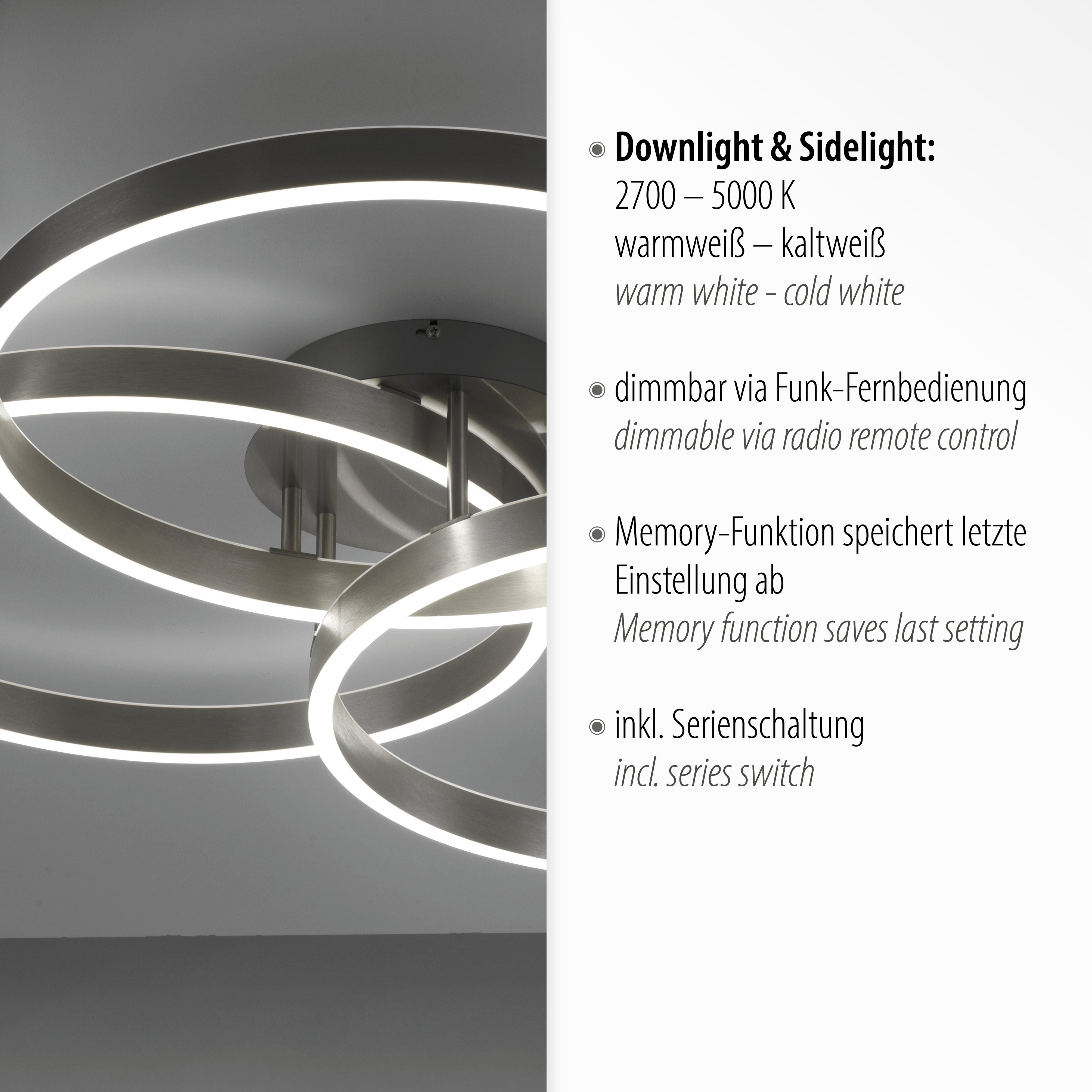 Neuhaus Paul Funk - fest dimmbar integriert, CCT PAAN, - warmweiß LED über Deckenleuchte Fernbedienung, inkl., Fernbedienung kaltweiß, LED, über