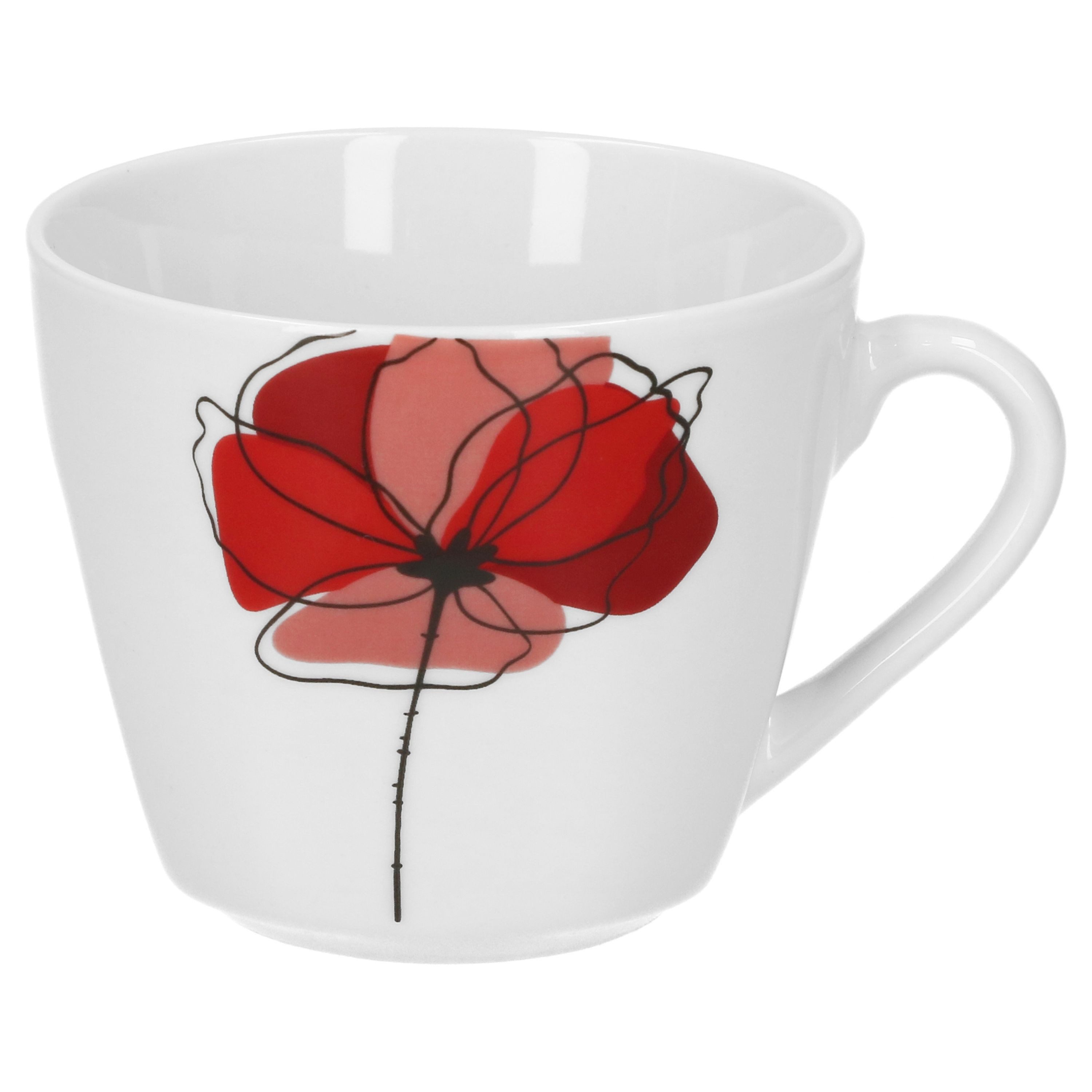 van Well Tasse 6er Kaffeetasse mit Kaffeeuntertasse Monika Porzellan Geschirr Mohn, Porzellan