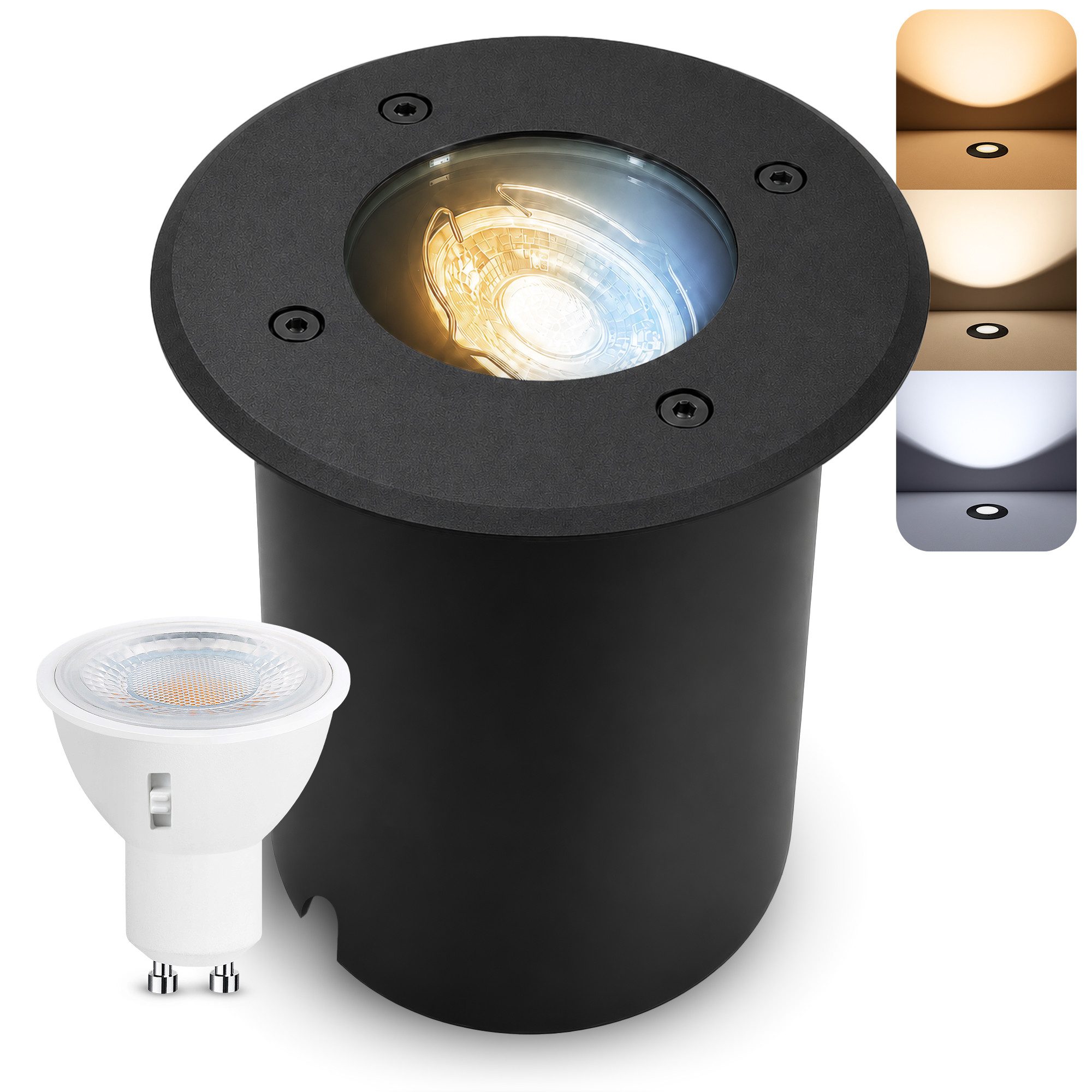 SSC-LUXon LED Gartenstrahler JUAVI Bodeneinbauleuchte mit LED LumiFLEX dimmbar 6W drei Lichtfarben, Neutralweiß, Warmweiß, Tageslichtweiß