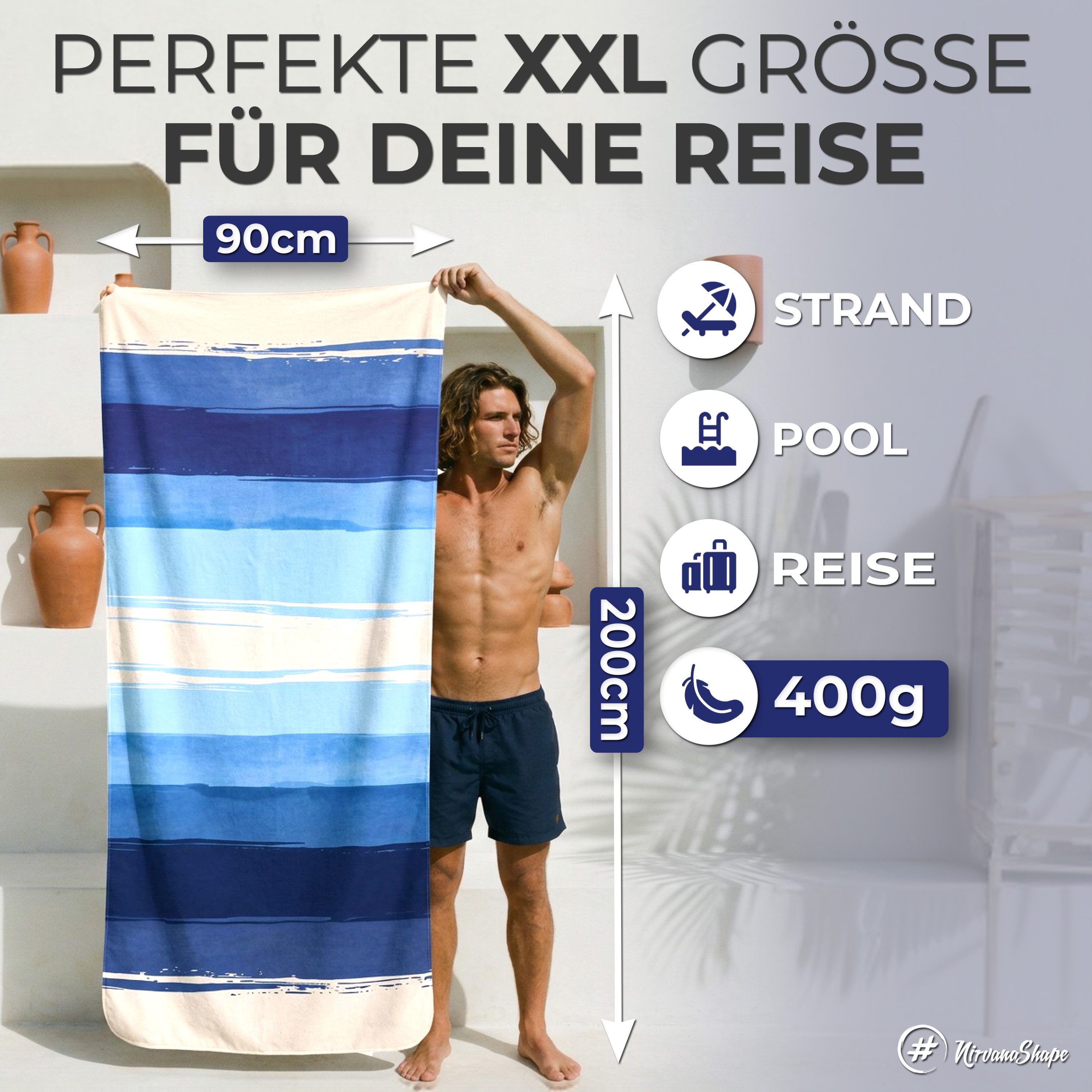 NirvanaShape Strandtuch Reise Handtuch Strandtuch XXL - Strandhandtuch, Mikrofaser Badetuch – Bild 2 von 5