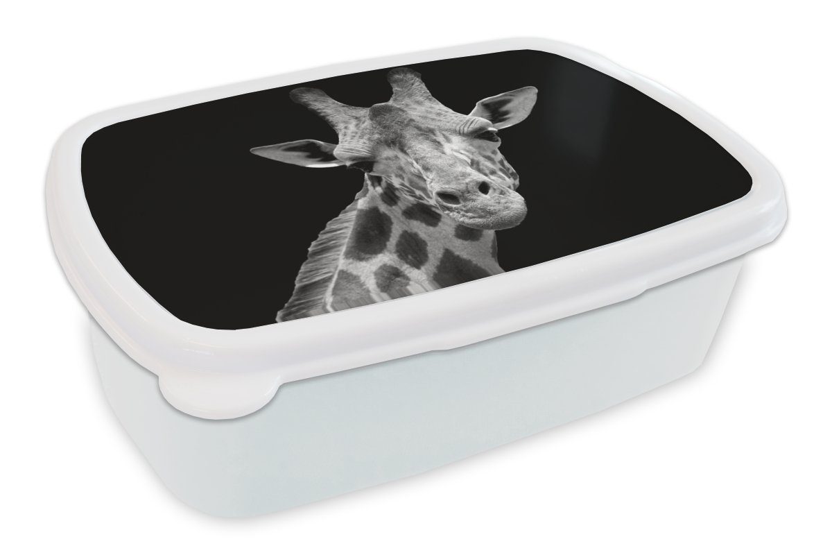 MuchoWow Lunchbox Giraffe - Wildtiere - Schwarz - Weiß - Porträt, Kunststoff, (2-tlg), Brotbox für Kinder und Erwachsene, Brotdose, für Jungs und Mädchen