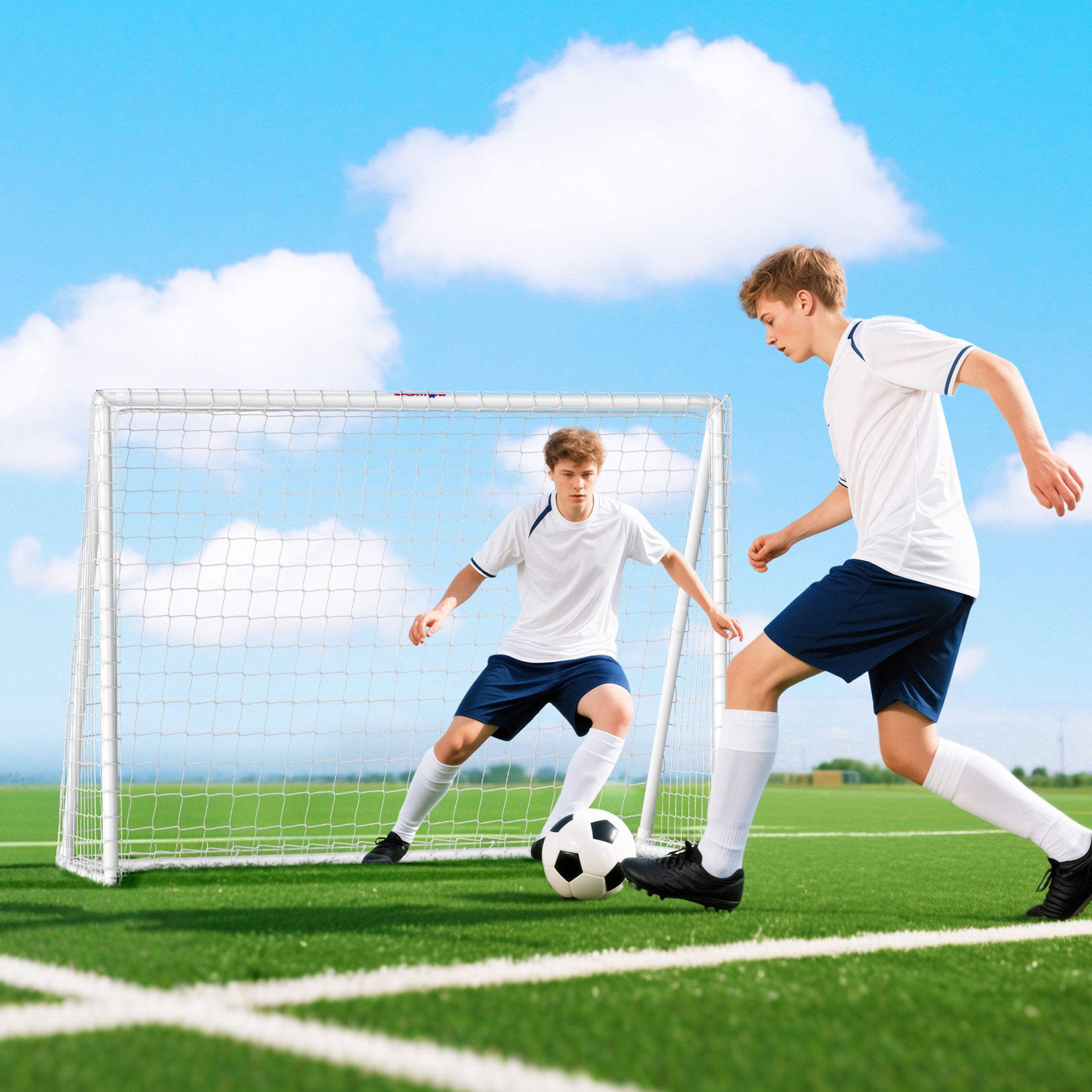 SPORTNOW Fußballtor mit Netz, Erdhaken (Kunststoff-Rahmen, 1 St., Fußball Tor), 240L x 90B x 180H cm, für Garten, Park, Strand