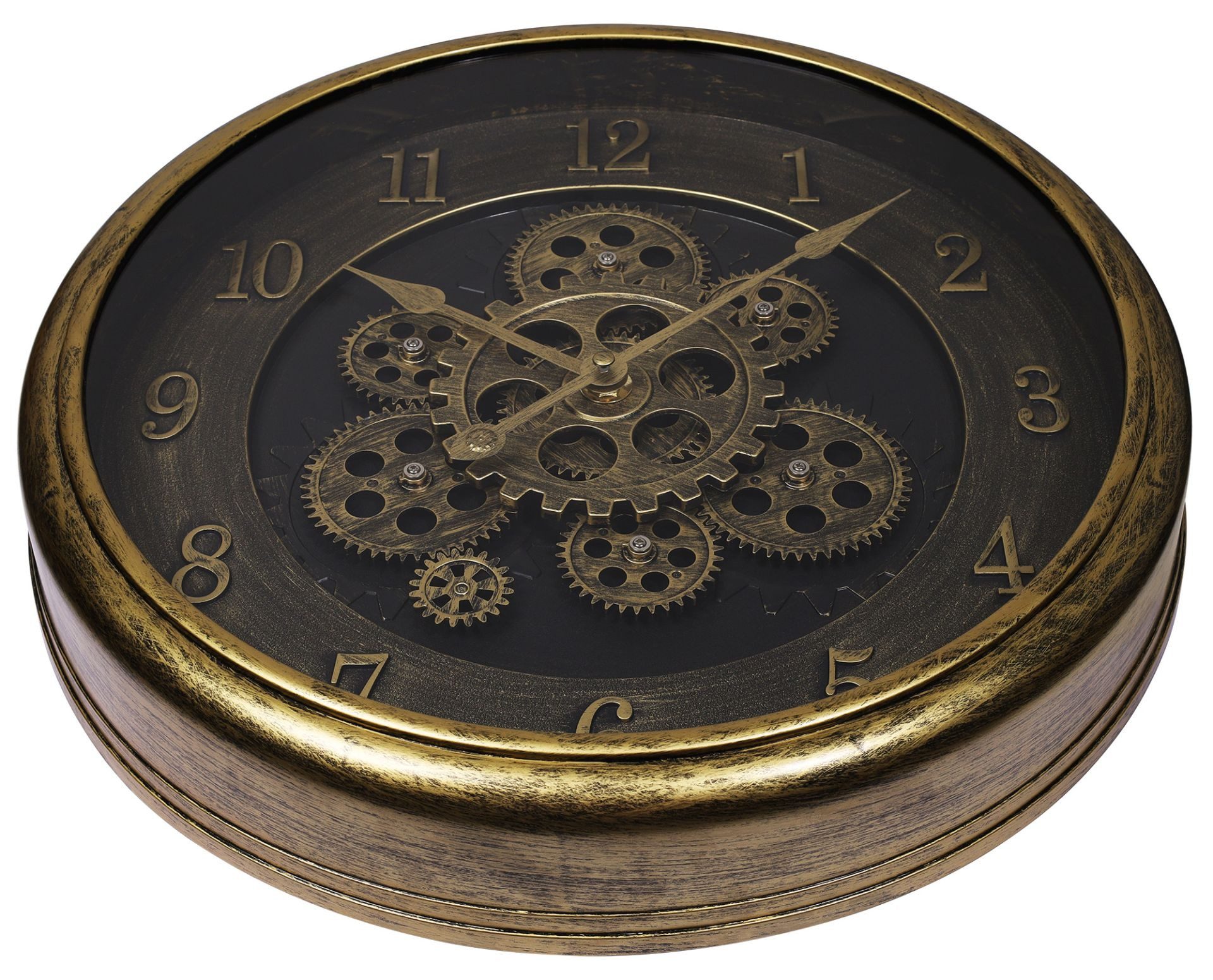 Hermann Jäckle Wanduhr 3115E 40 cm Industrial gold sichtbares Räderwerk