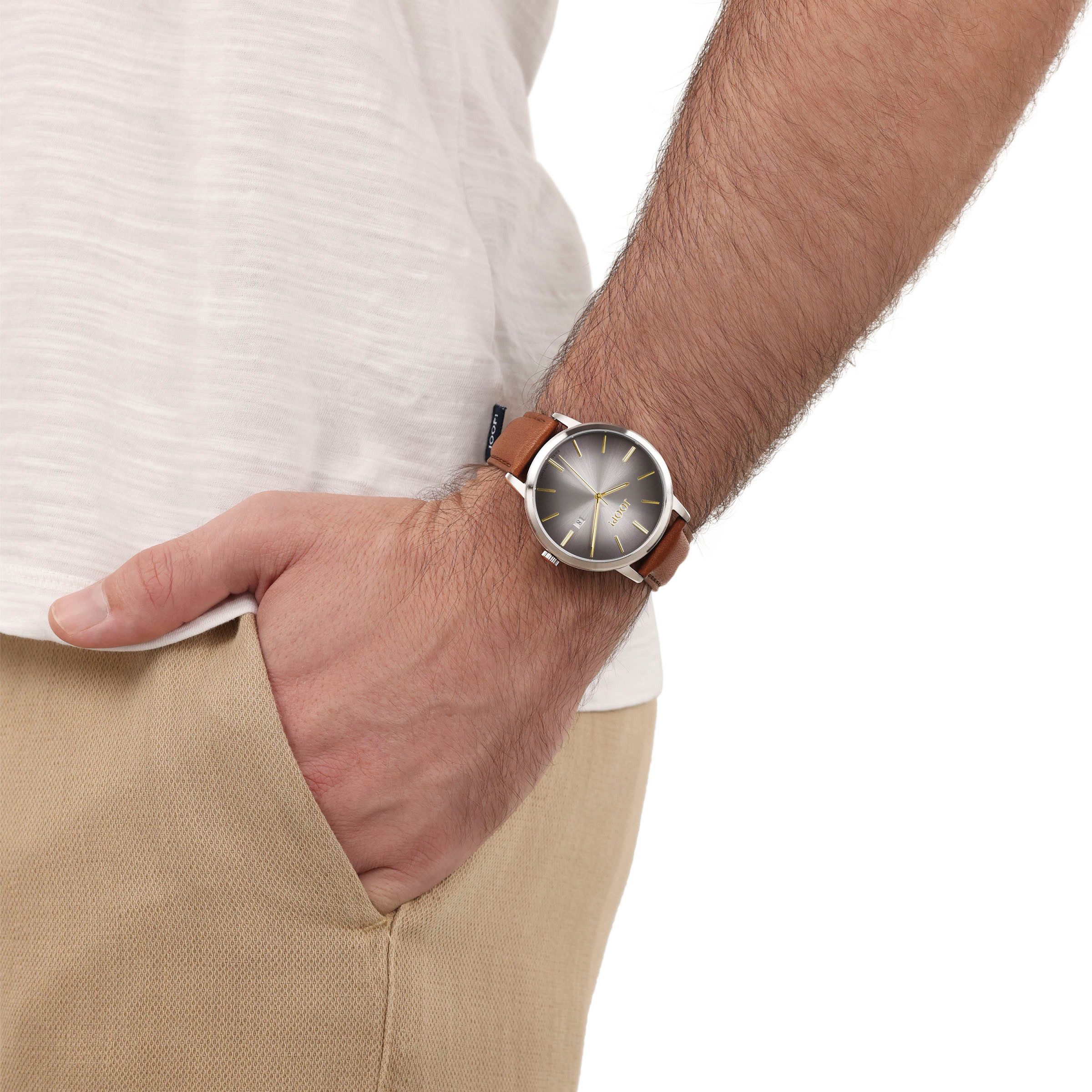 JOOP! Quarzuhr 2039577, Armbanduhr, Herrenuhr, Lederarmband, Datum, Edelstahlboden verschraubt