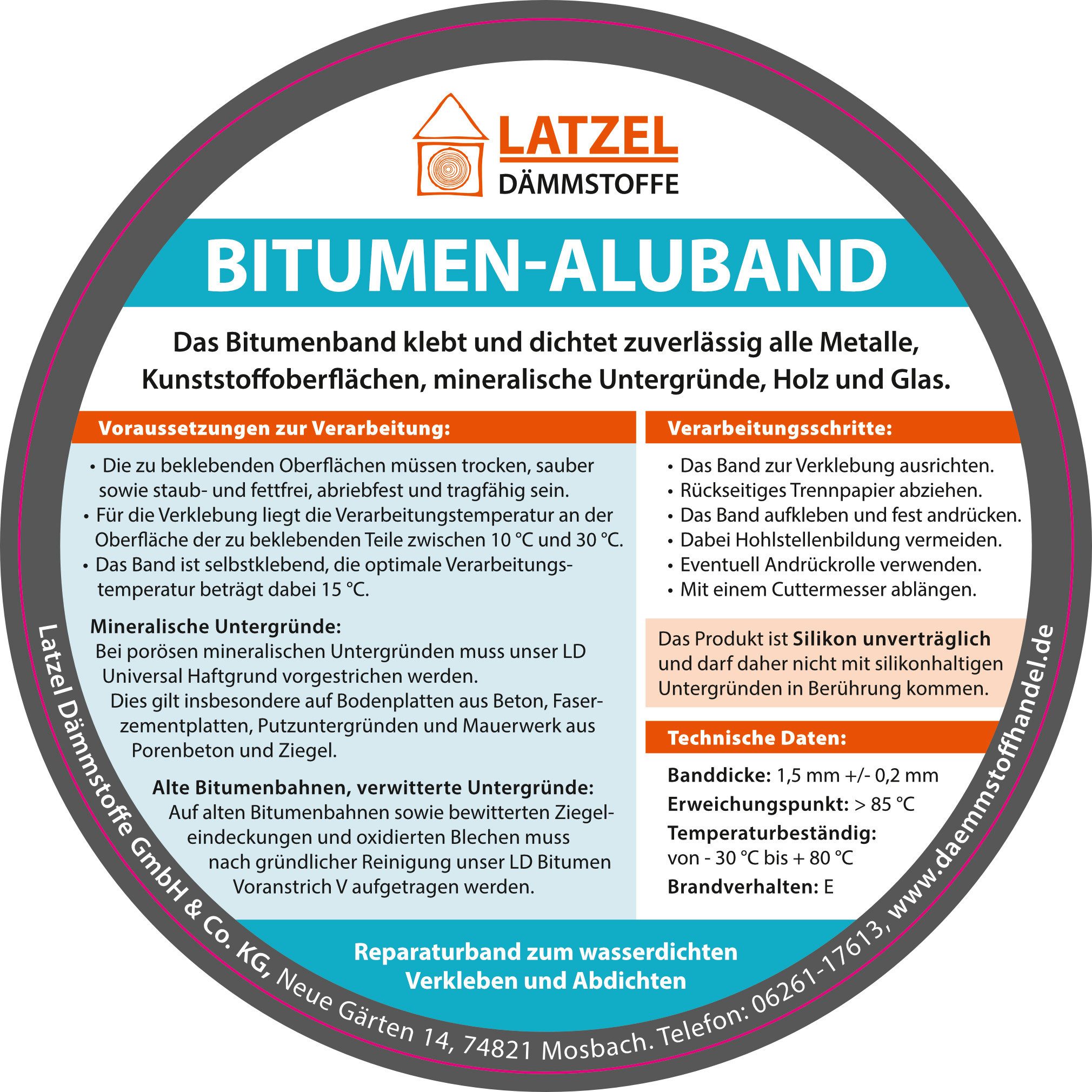 Latzel Dämmstoffe Dichtband Bitumen Aluband Dichtband 50mm - Verschiedene Farben