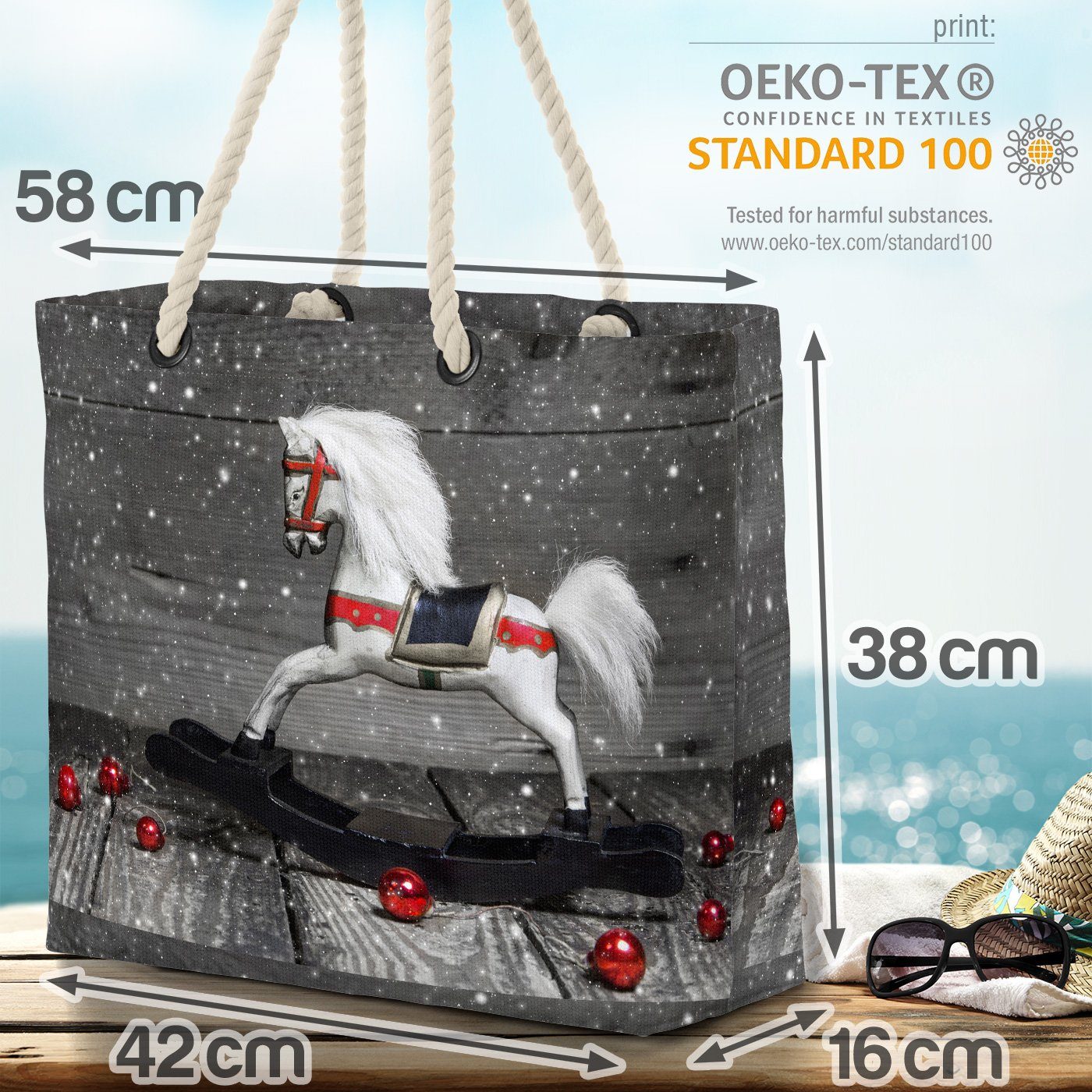 Beach Schaukelpferd (1-tlg), Weihnachten Winter Sc Weihnachten VOID Pferd Strandtasche Bag Dekoration Deko