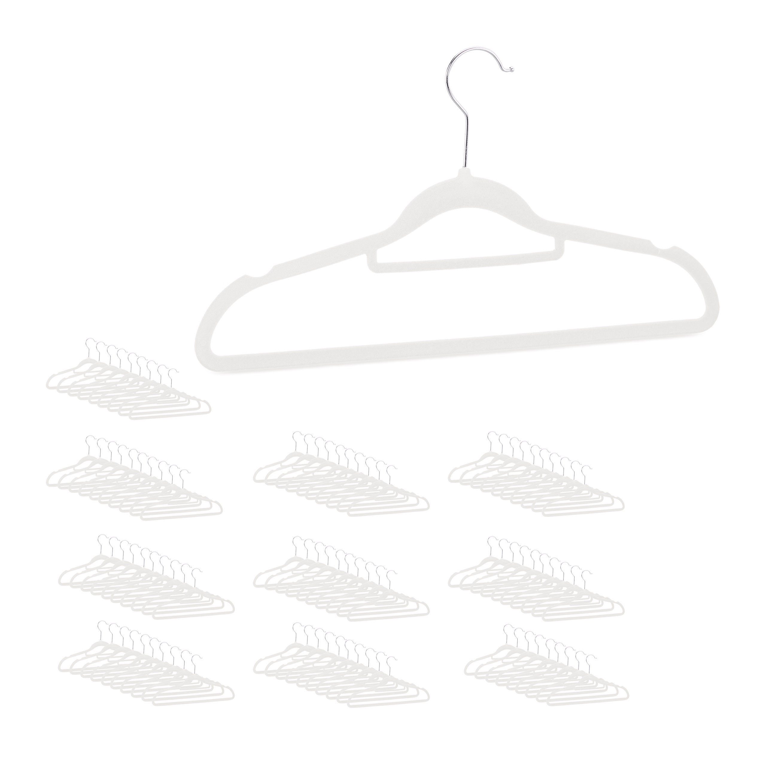 relaxdays Kleiderbügel Samt Kleiderbügel Set, Weiß, 100er-Pack Weiß Silber