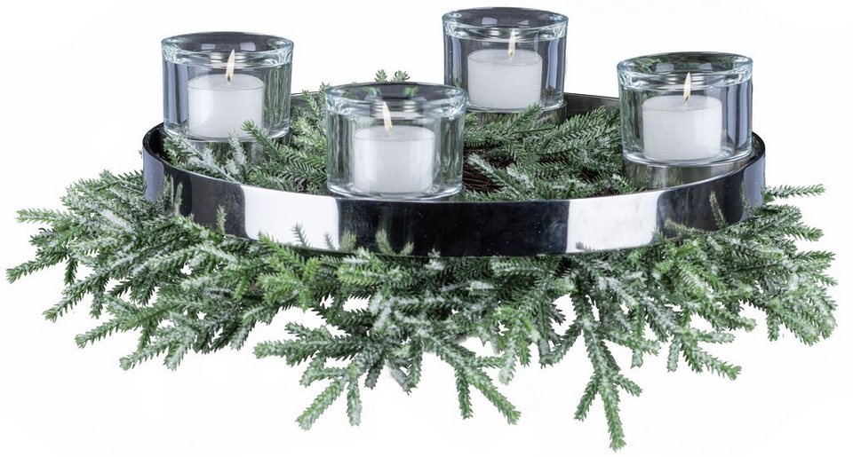 deco Adventsleuchter 4 Gläser Creativ 1 inklusive Gläser), Ring, 1 Kranz, (Set, Weihnachtsdeko 4