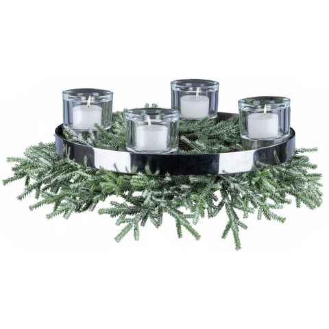 Creativ deco Adventsleuchter Weihnachtsdeko (Set, 1 Kranz, 1 Ring, 4 Gläser), inklusive 4 Gläser