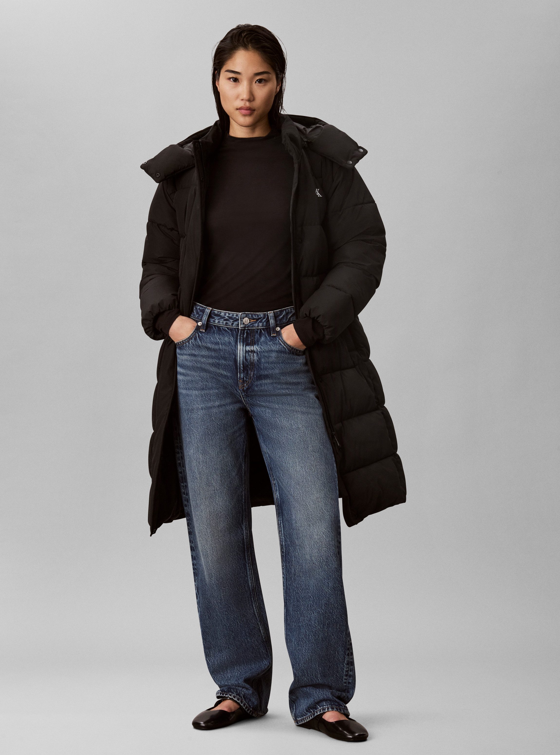 Calvin Klein Jeans Steppmantel MATTE LONG PUFFER Regular fit mit Kapuze